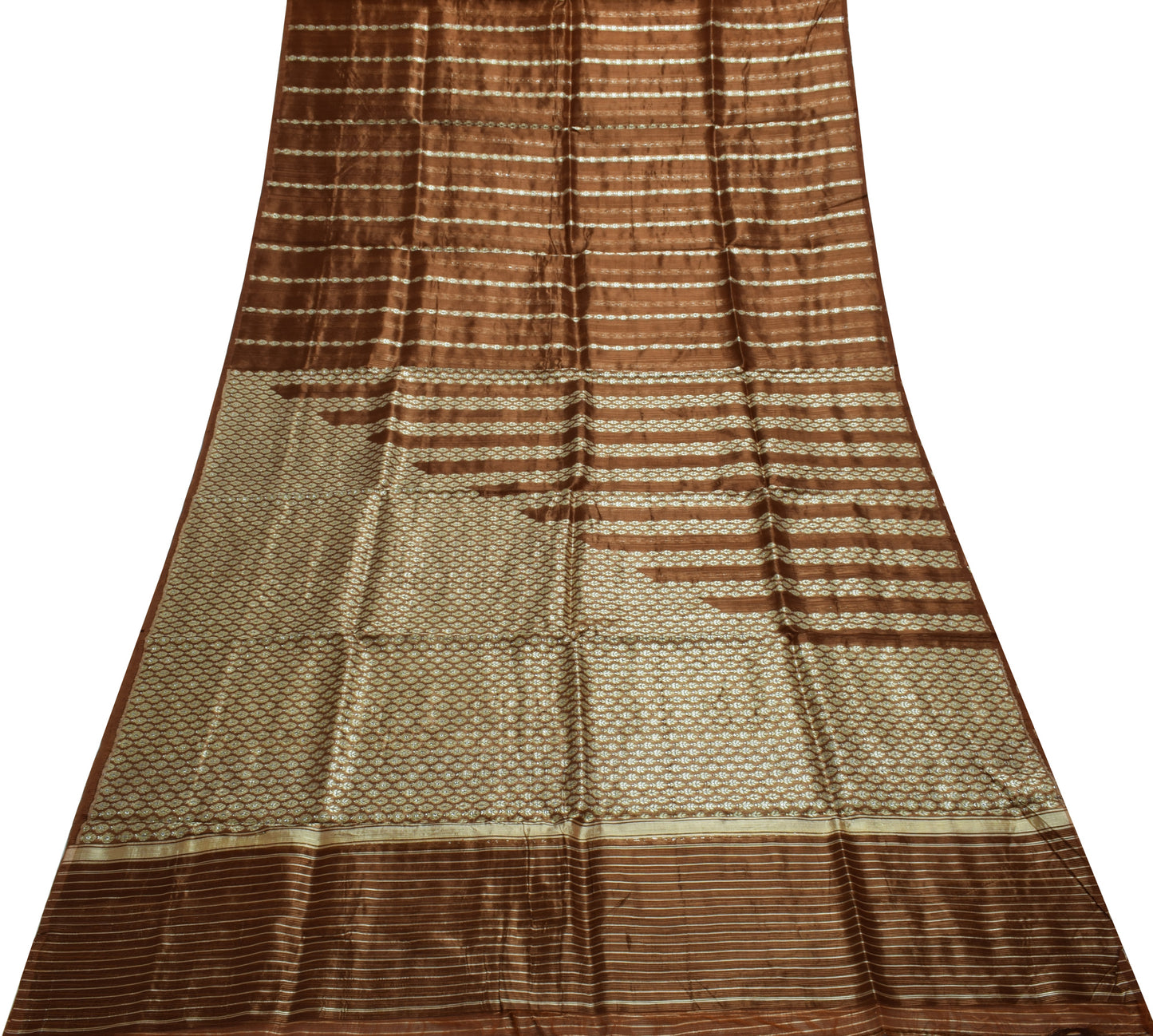 Sushila Vintage Brown Scrap Saree 100% Pure Silk Woven Floral Sari Craft Fabric