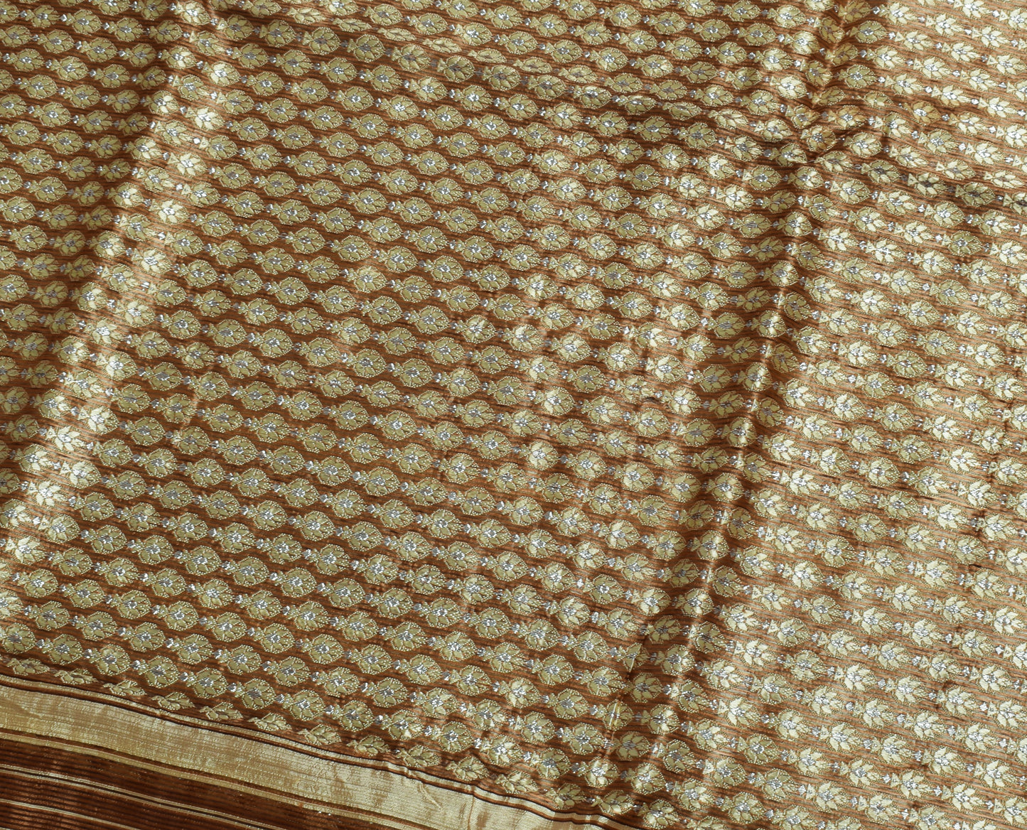 Sushila Vintage Brown Scrap Saree 100% Pure Silk Woven Floral Sari Craft Fabric