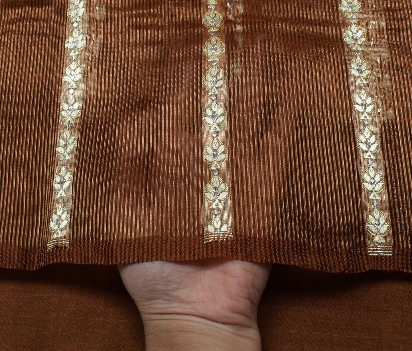 Sushila Vintage Brown Scrap Saree 100% Pure Silk Woven Floral Sari Craft Fabric