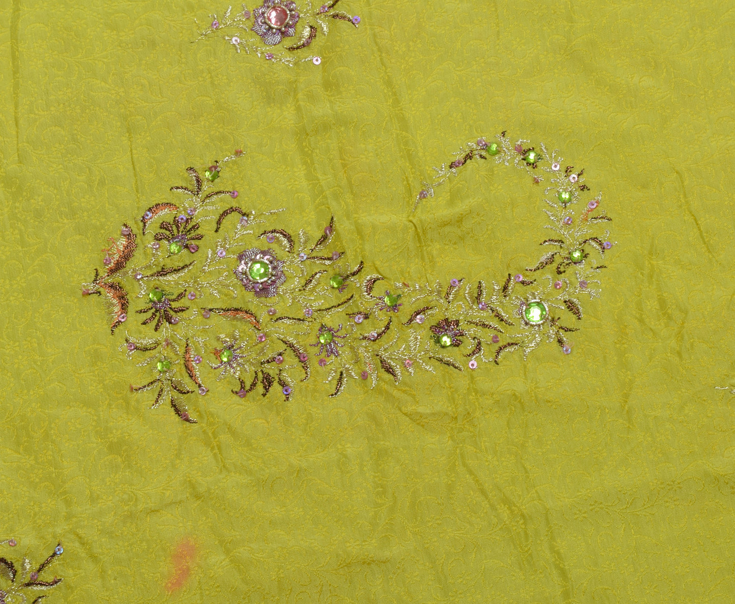 Sushila Vintage Lemon Scrap Saree Pure Sik Self Woven Floral Sari Craft Fabric