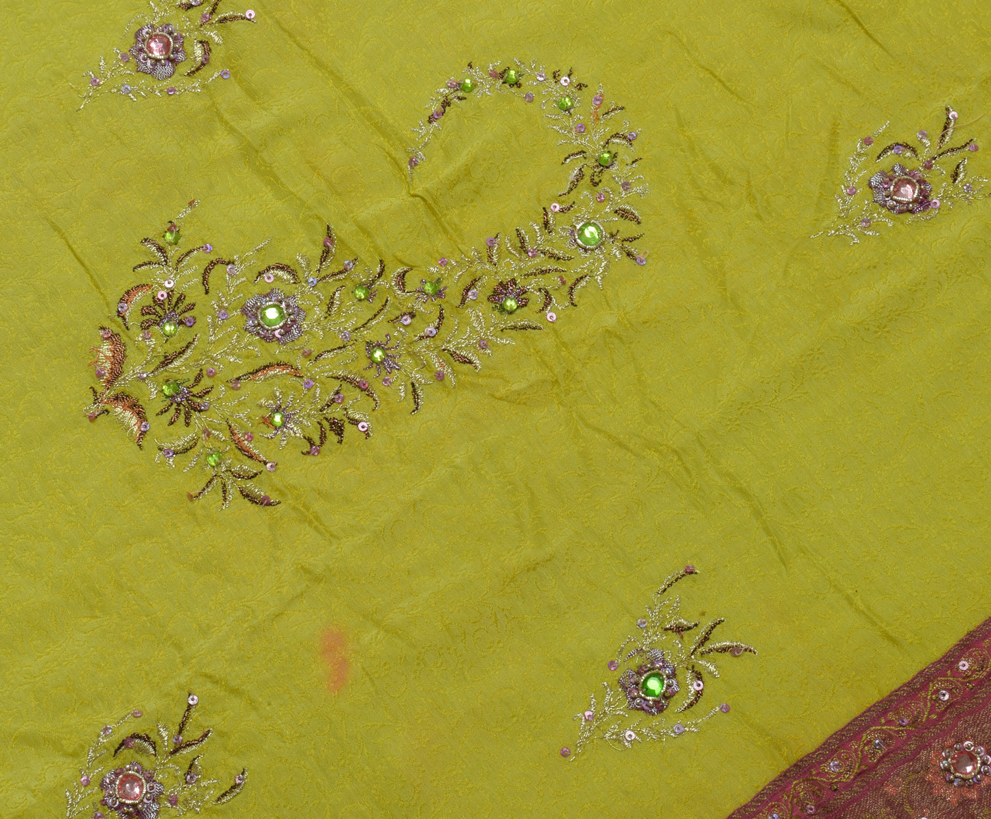 Sushila Vintage Lemon Scrap Saree Pure Sik Self Woven Floral Sari Craft Fabric