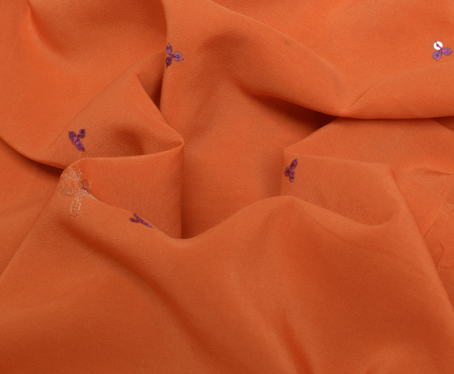 Sushila Vintage Orange Scrap Saree 100% Pure Crepe Silk Embroidered Sari Fabric