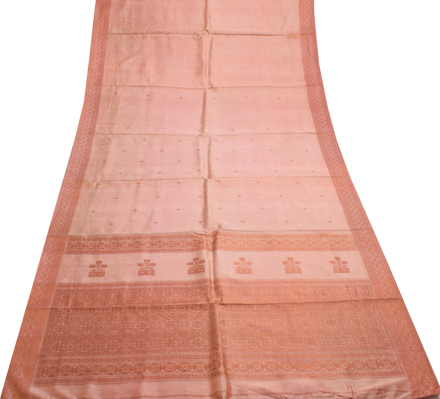 Sushila Vintage Peach Scrap Saree 100% Pure Silk Woven Floral Sari Craft Fabric