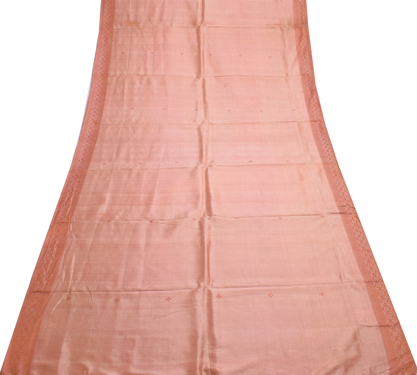 Sushila Vintage Peach Scrap Saree 100% Pure Silk Woven Floral Sari Craft Fabric