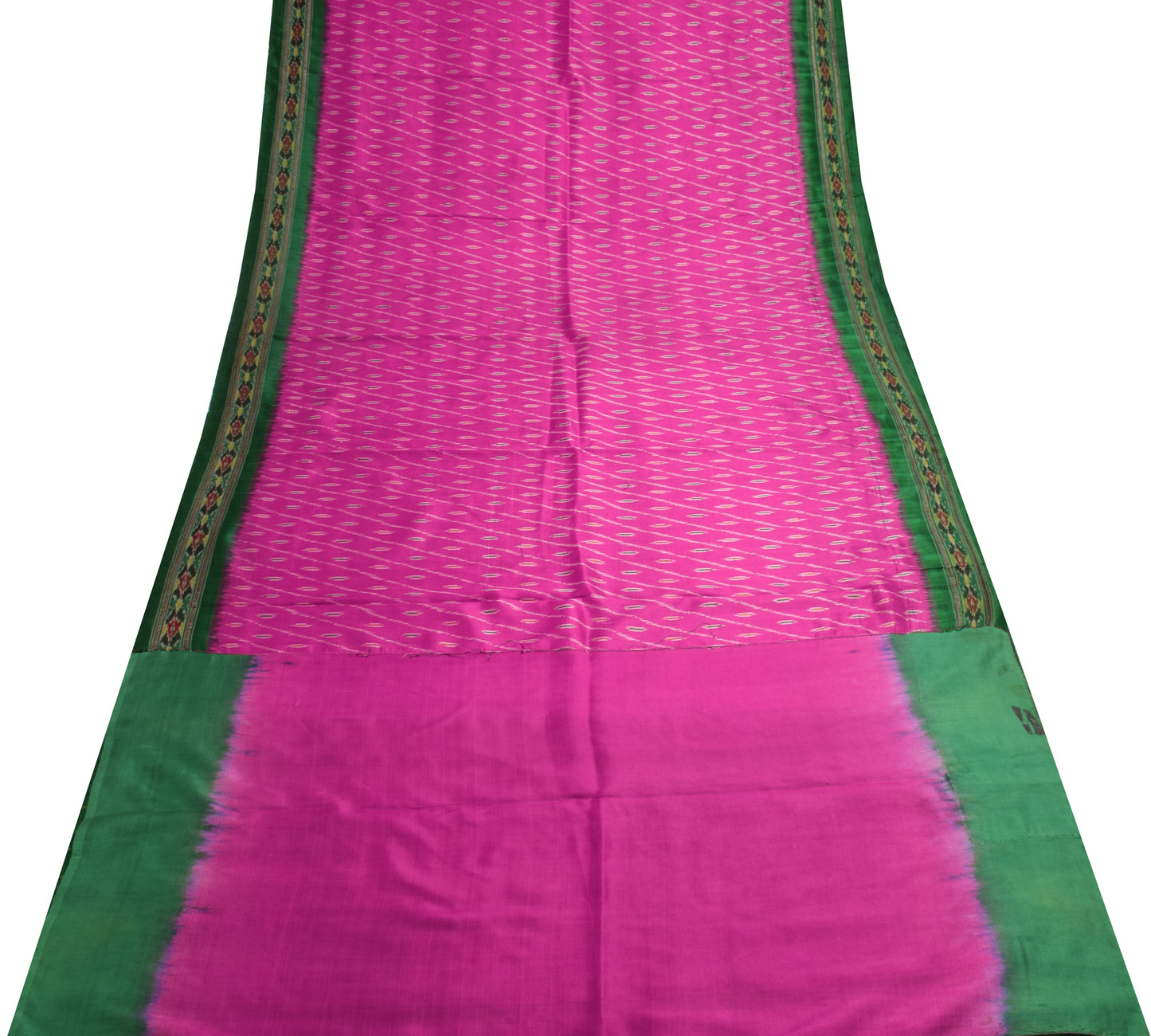 Sushila Vintage Fuchsia Scrap Saree Pure Silk Hand Woven Ikkat Patola Fabric