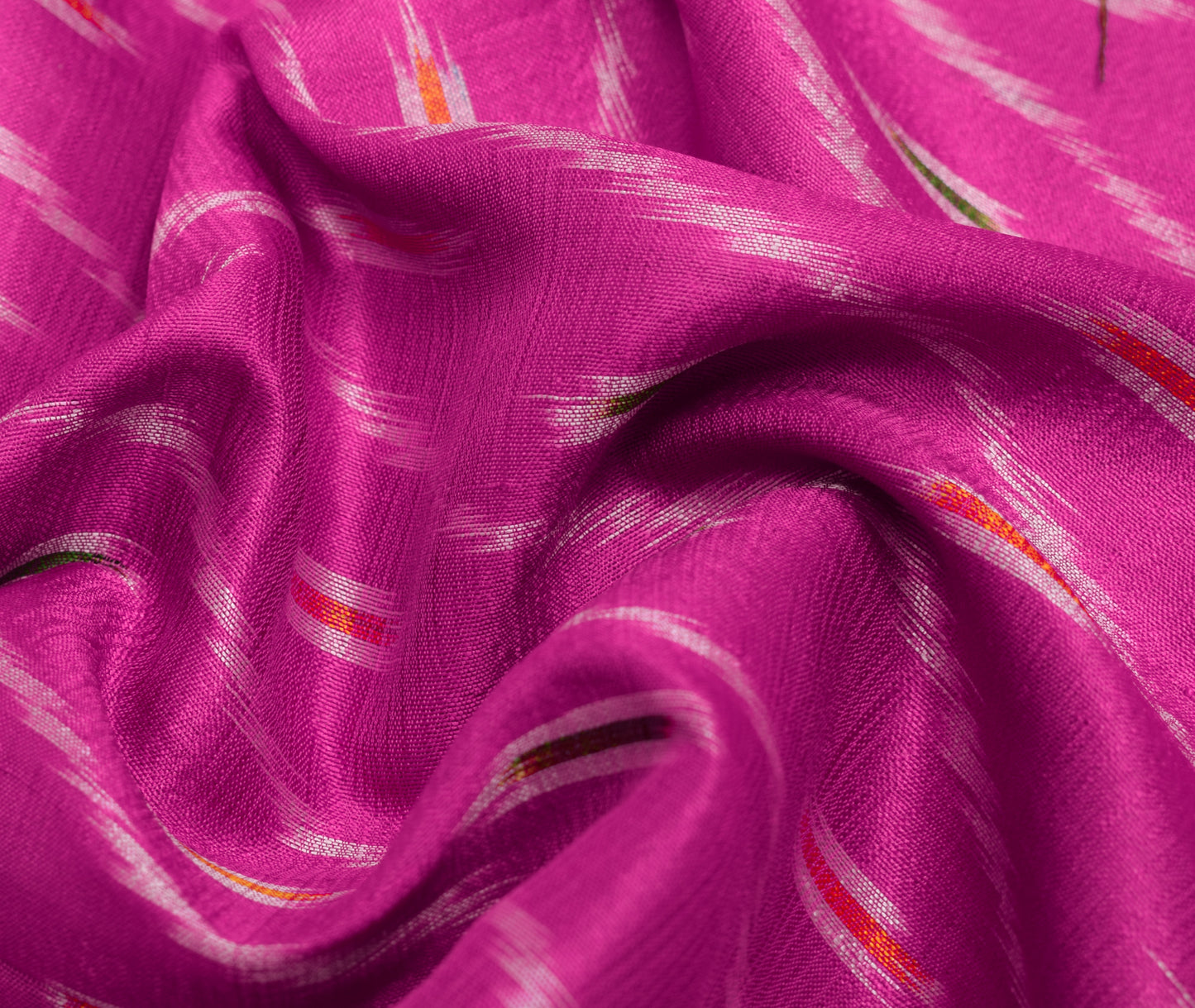 Sushila Vintage Fuchsia Scrap Saree Pure Silk Hand Woven Ikkat Patola Fabric