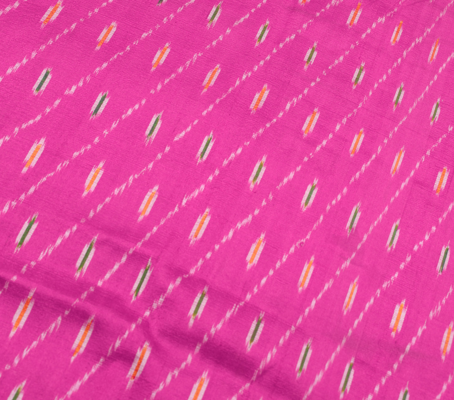 Sushila Vintage Fuchsia Scrap Saree Pure Silk Hand Woven Ikkat Patola Fabric