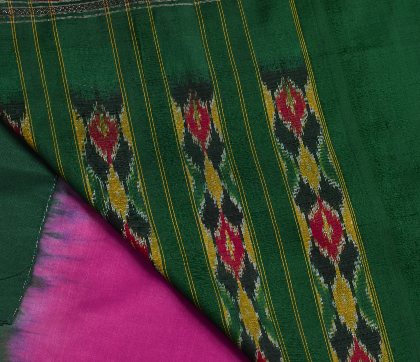 Sushila Vintage Fuchsia Scrap Saree Pure Silk Hand Woven Ikkat Patola Fabric