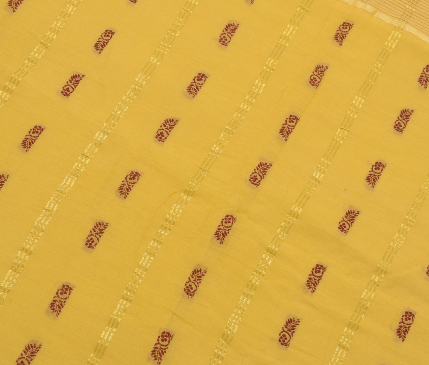 Sushila Vintage Yellow Scrap Saree 100%Pure Cotton Woven Floral Soft Sari Fabric