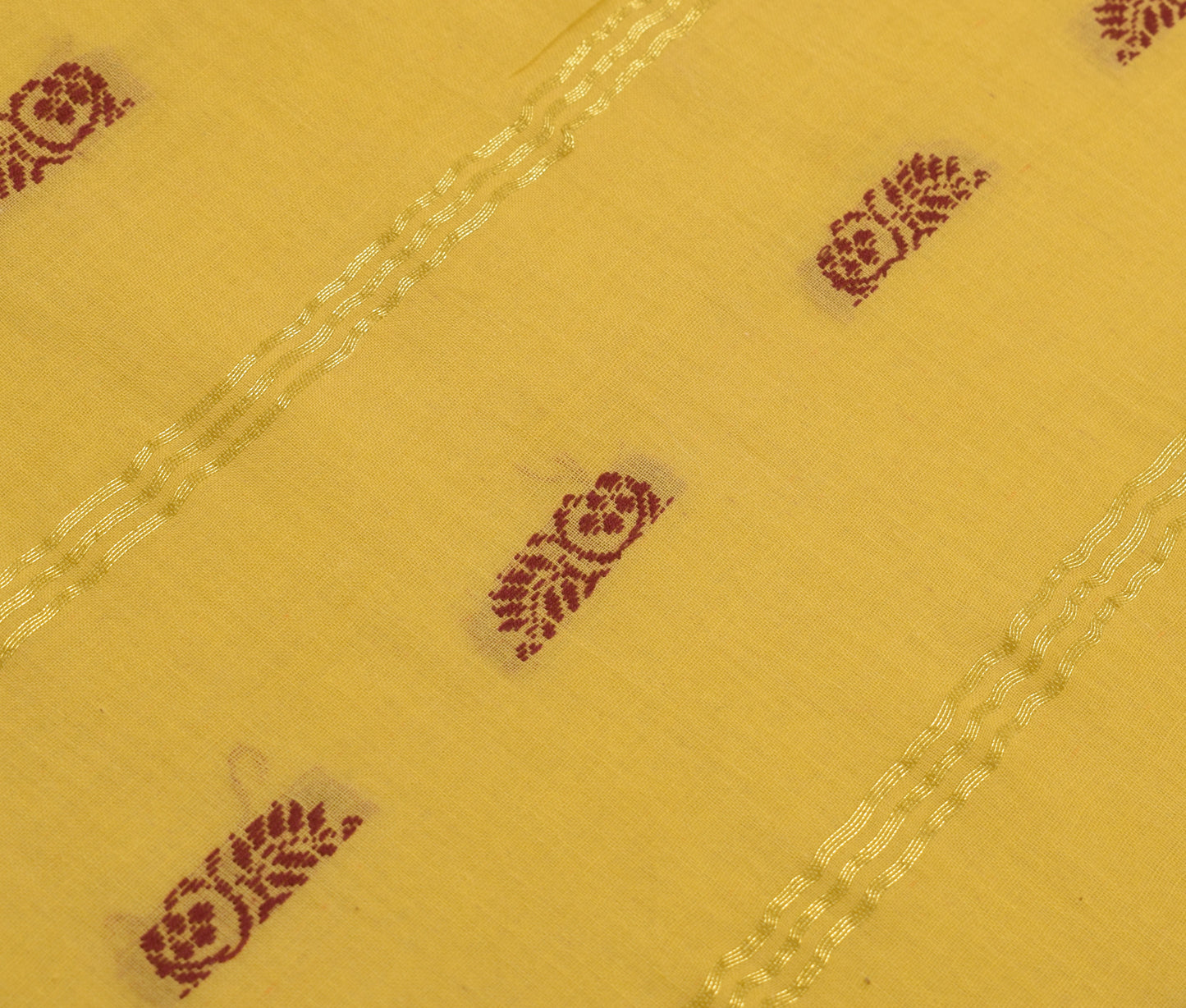 Sushila Vintage Yellow Scrap Saree 100%Pure Cotton Woven Floral Soft Sari Fabric