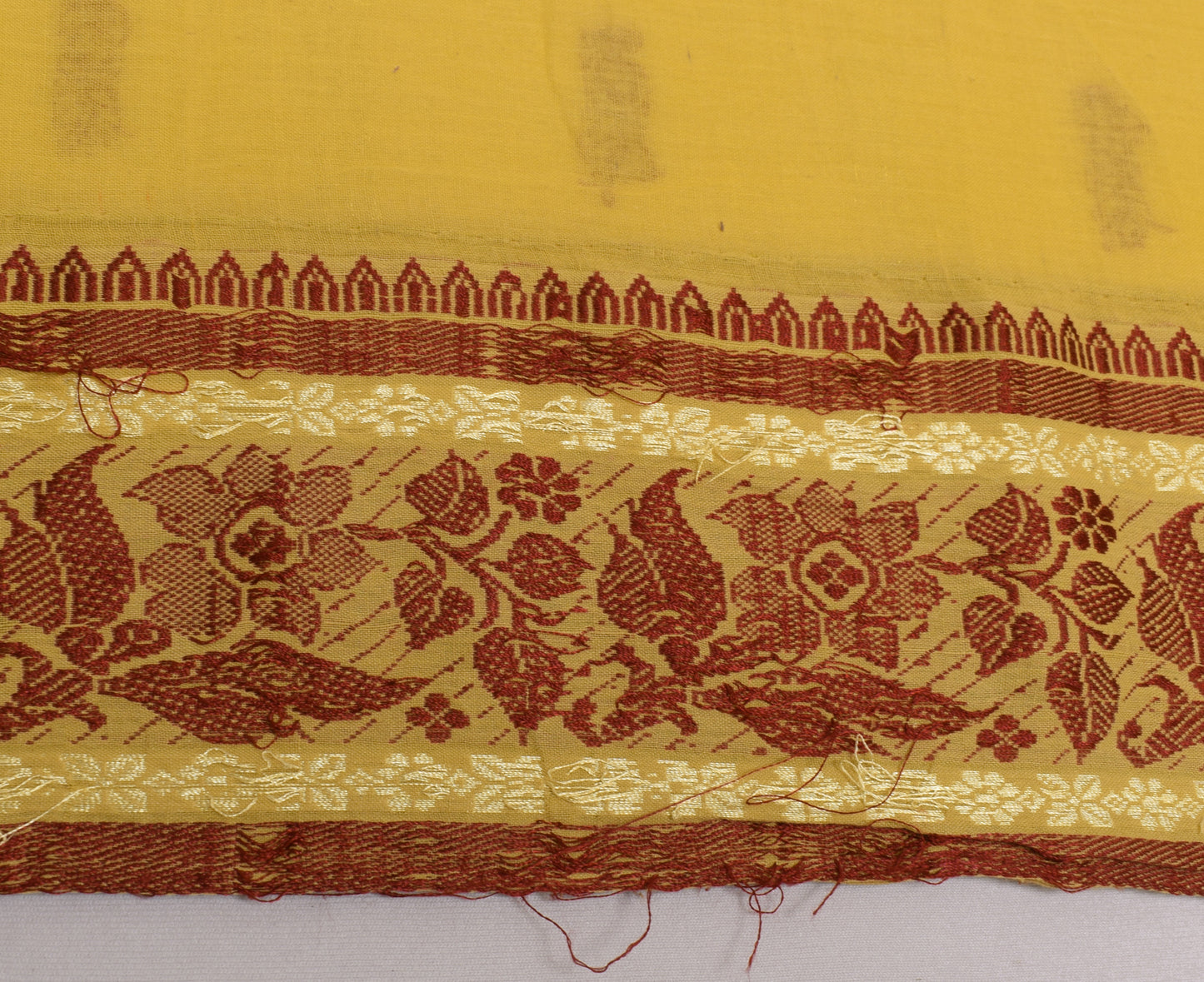 Sushila Vintage Yellow Scrap Saree 100%Pure Cotton Woven Floral Soft Sari Fabric