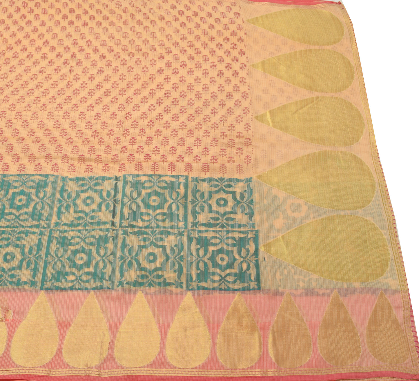 Sushila Vintage Scrap Saree 100% Pure Cotton Silk Woven Floral Sari Craft Fabric