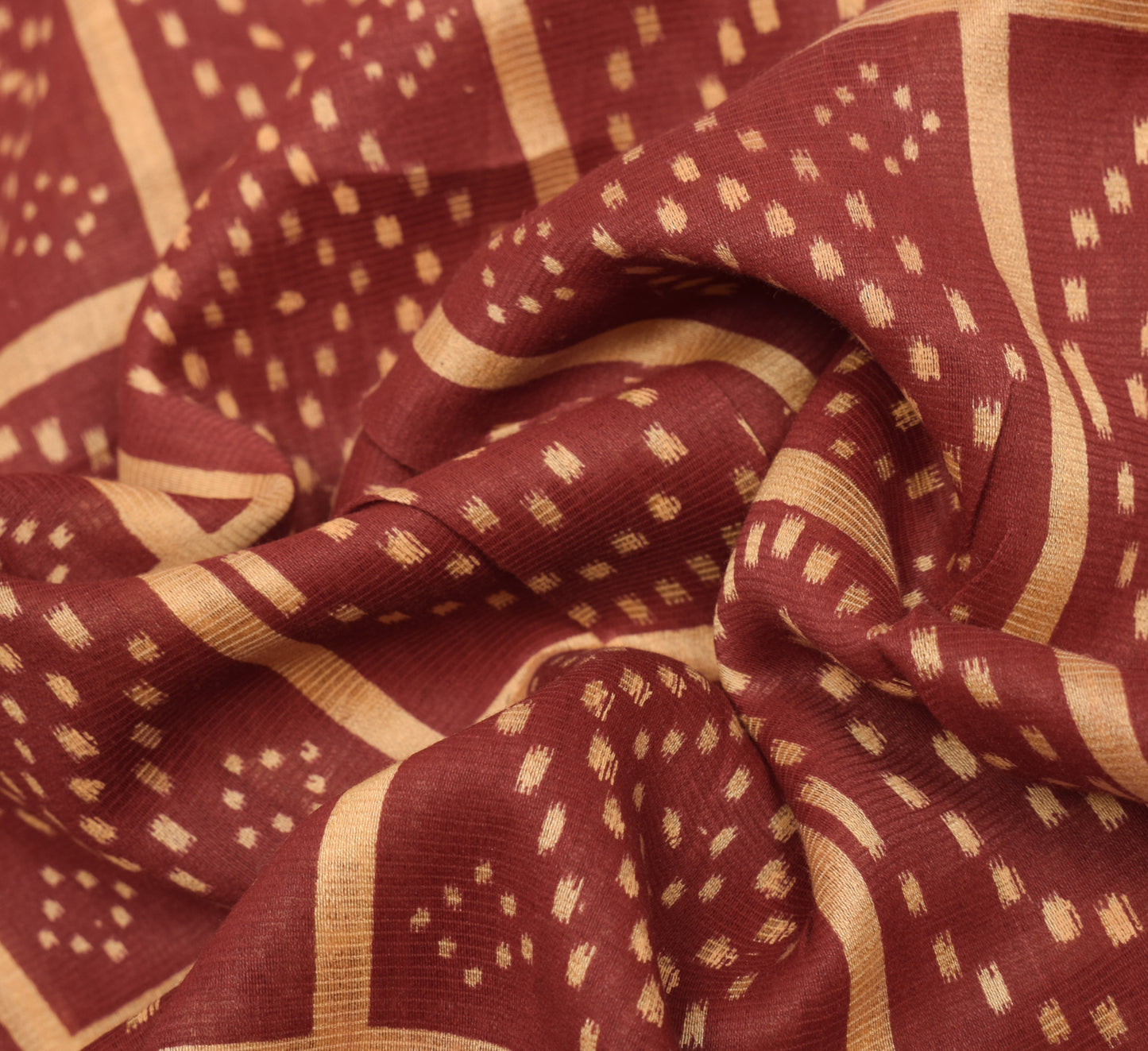 Sushila Vintage Maroon Scrap Saree F100% Pure Cotton Woven Sari 5YD Craft Fabric