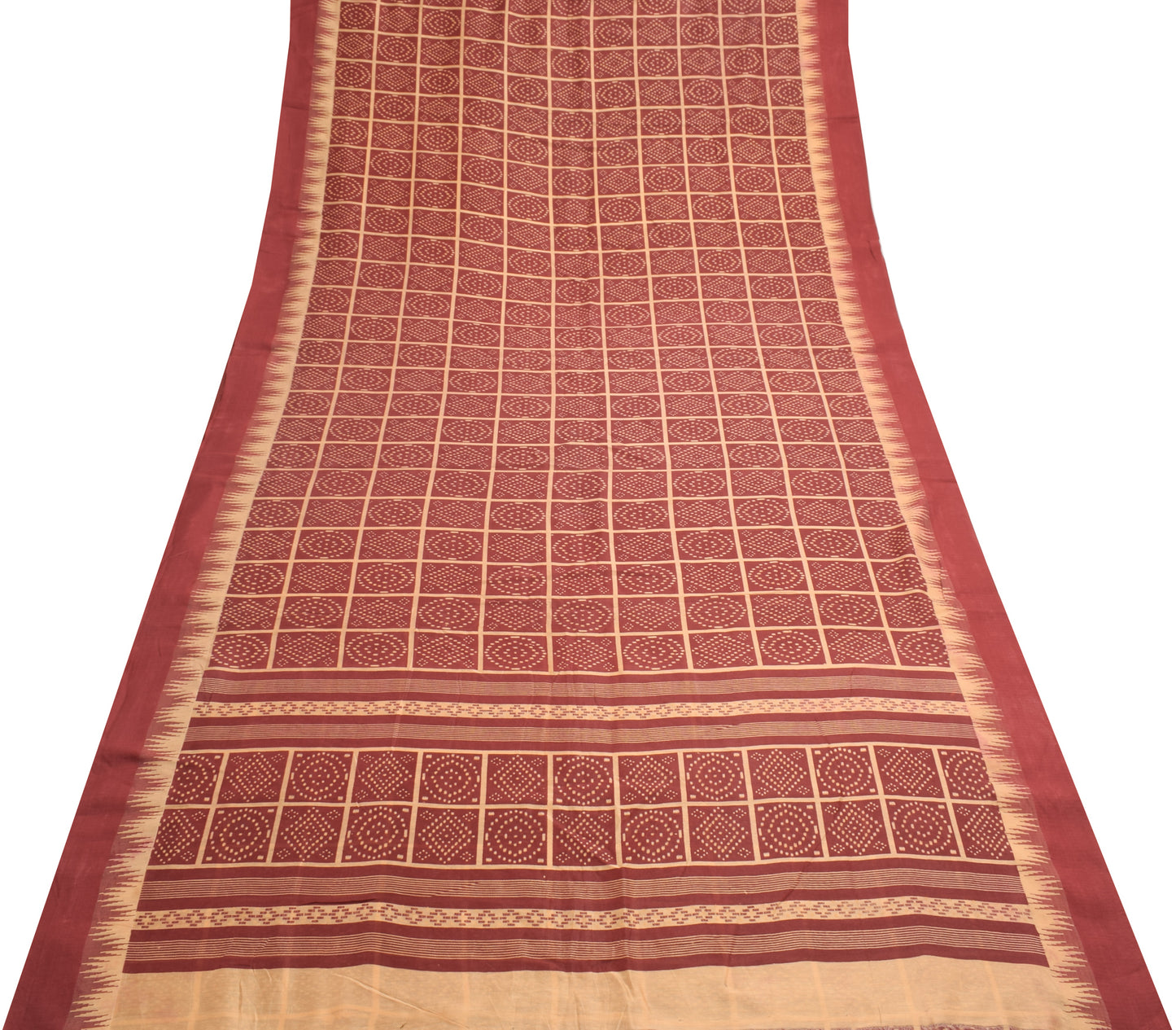 Sushila Vintage Maroon Scrap Saree F100% Pure Cotton Woven Sari 5YD Craft Fabric