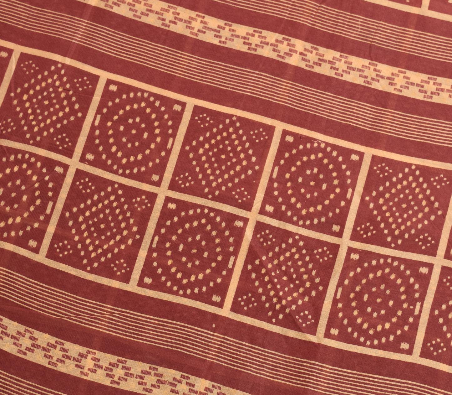 Sushila Vintage Maroon Scrap Saree F100% Pure Cotton Woven Sari 5YD Craft Fabric