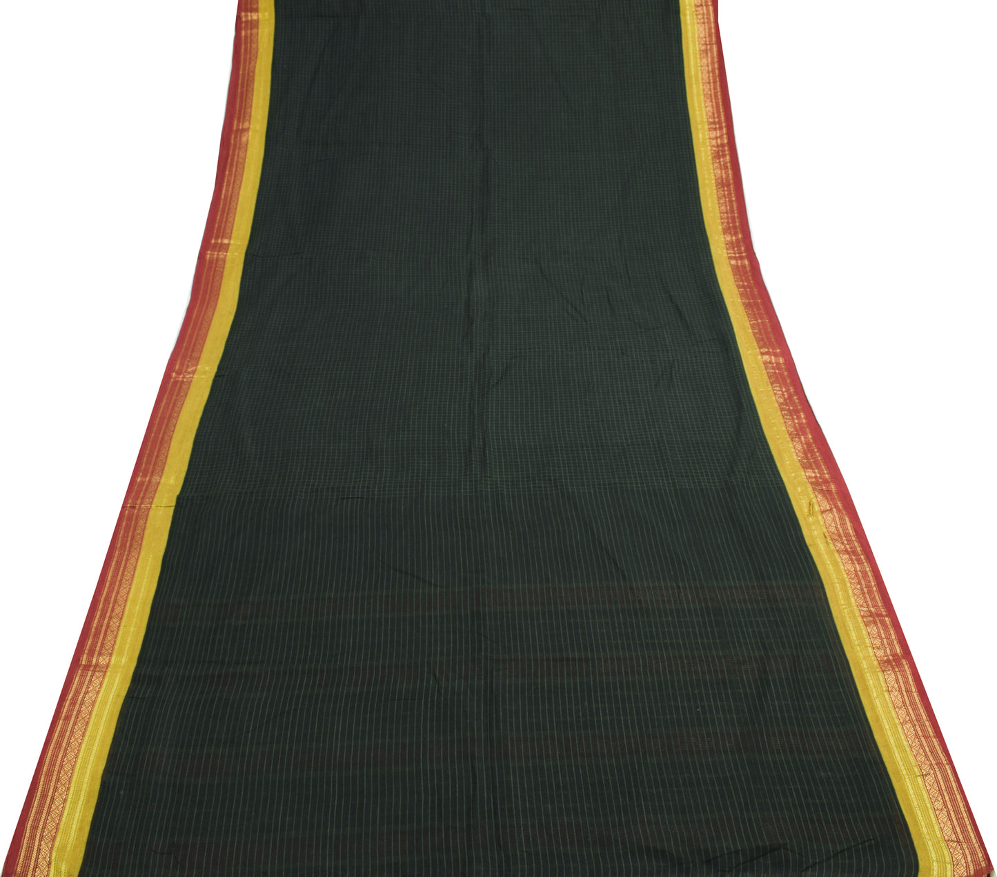 Sushila Vintage Black Scrap Saree 100%Pure Cotton Woven Checks Sari Craft Fabric