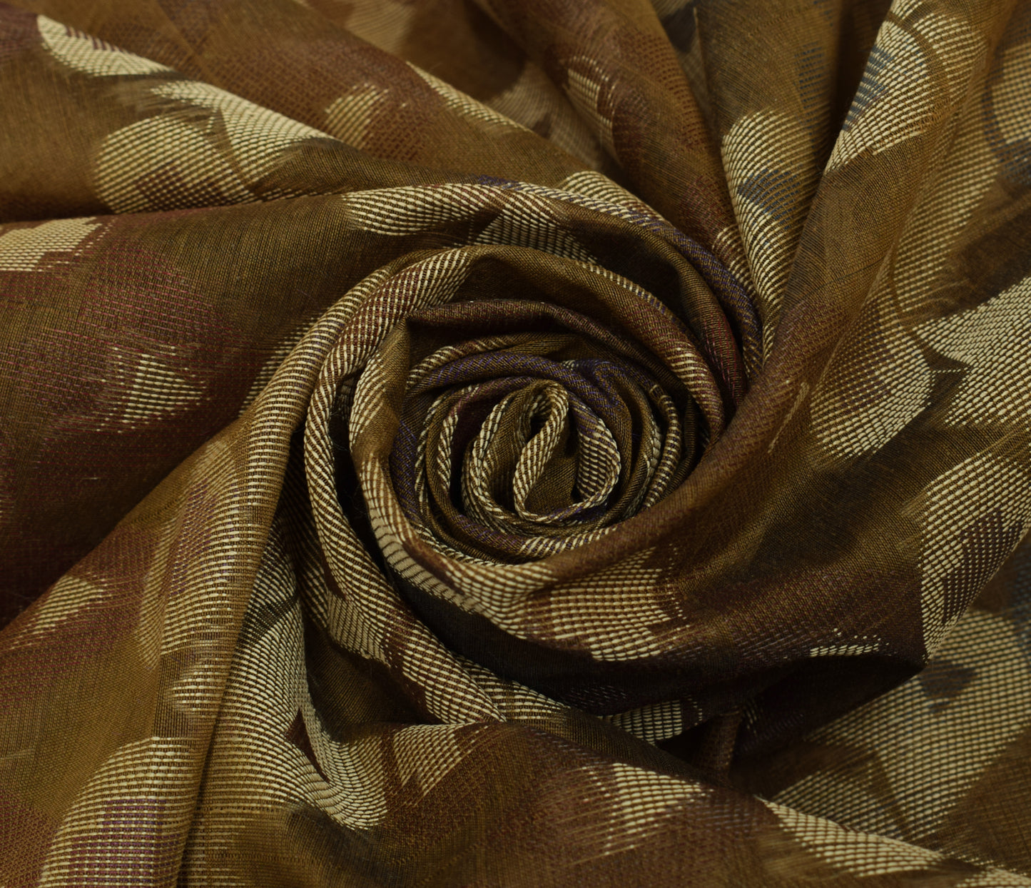 Sushila Vintage Brown Scrap Saree Blend Organza Silk All Over Woven Sari Fabric