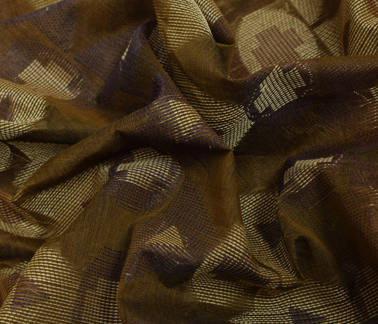 Sushila Vintage Brown Scrap Saree Blend Organza Silk All Over Woven Sari Fabric