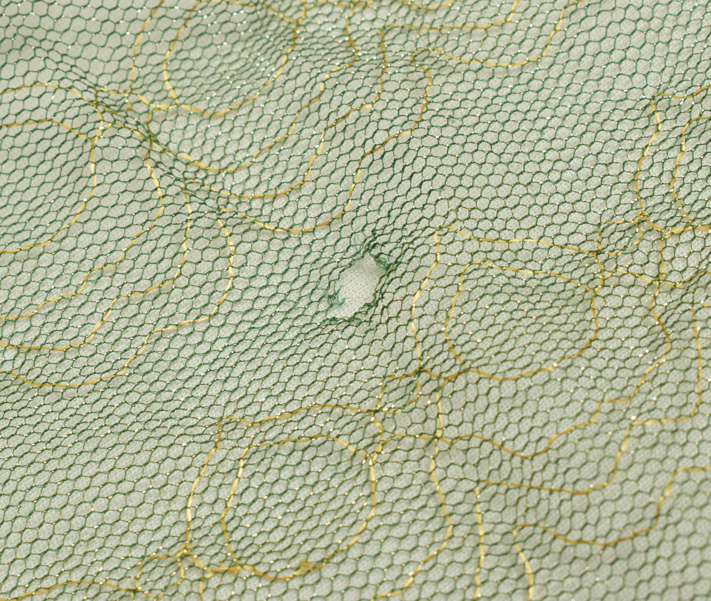 Sushila Vintage Green Scrap Saree Net Mash Hand Beaded Floral Sari Dress Fabric