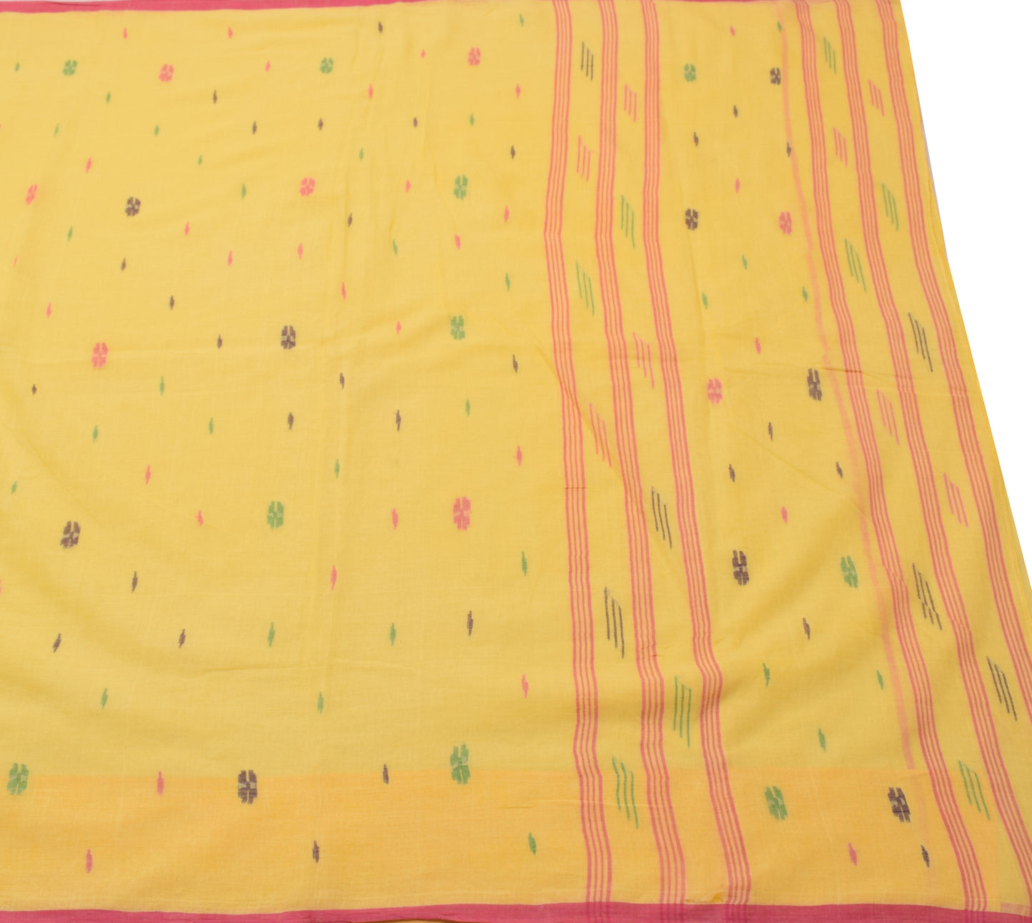 Sushila Vintage Yellow Scrap Saree 100% Pure Cotton Tant Woven Sari Craft Fabric