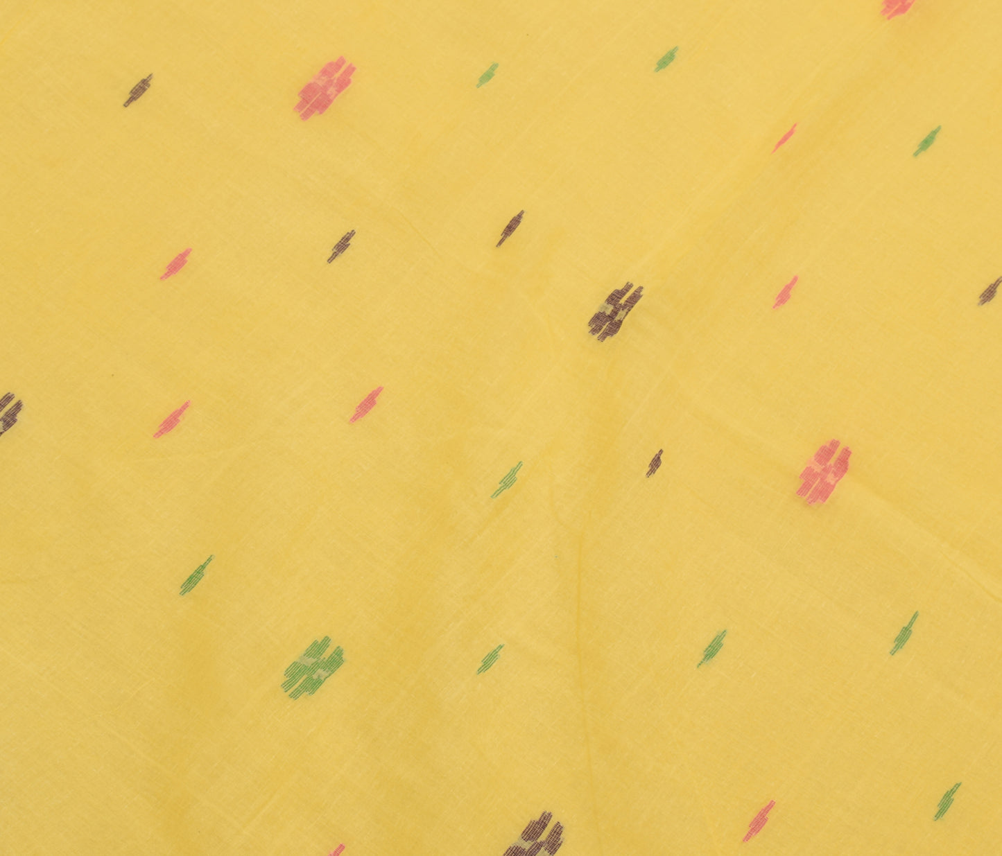 Sushila Vintage Yellow Scrap Saree 100% Pure Cotton Tant Woven Sari Craft Fabric