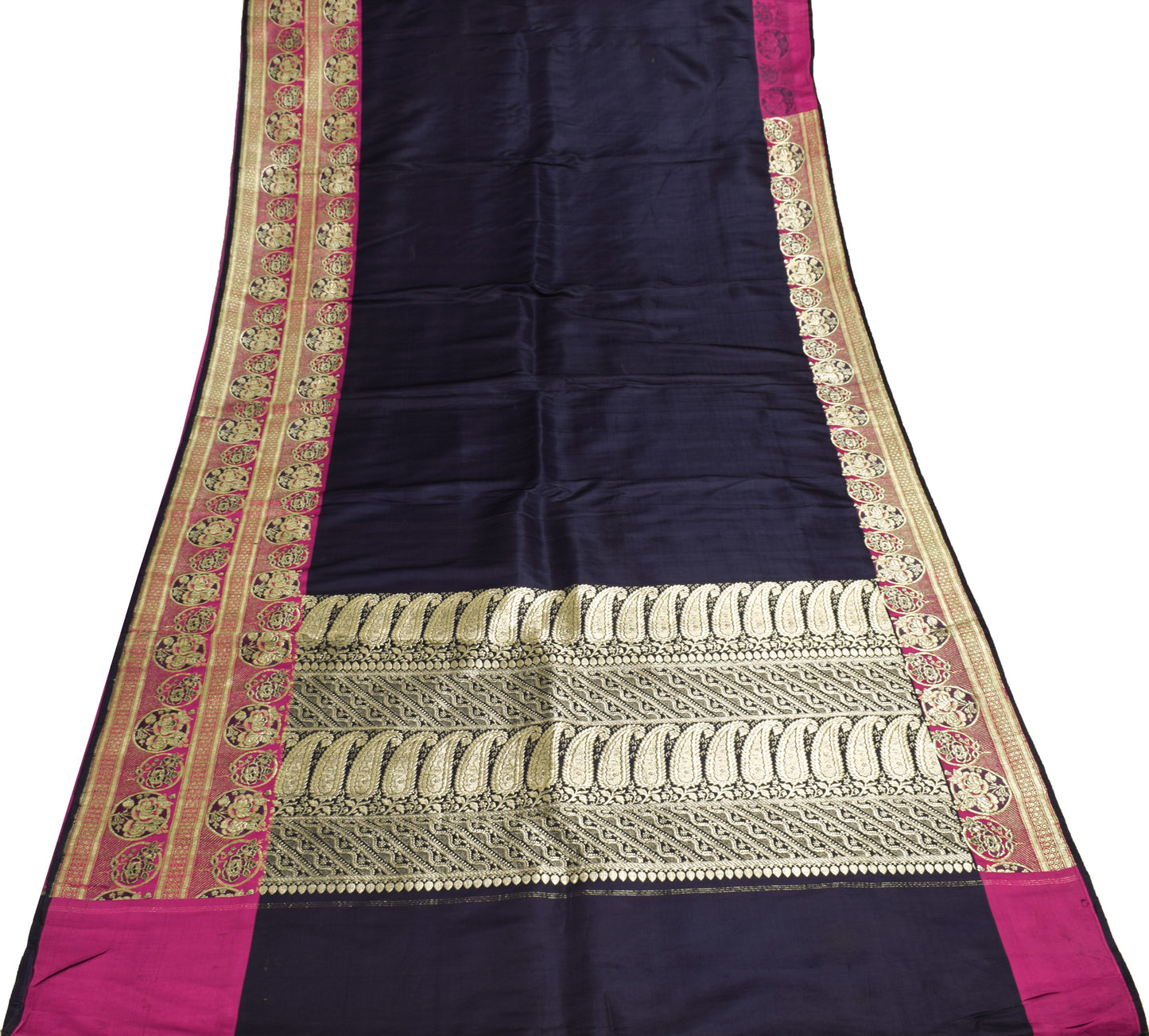 Sushila Vintage Heavy Scrap Saree Pure Satin Silk Banarasi Brocade Woven Fabric