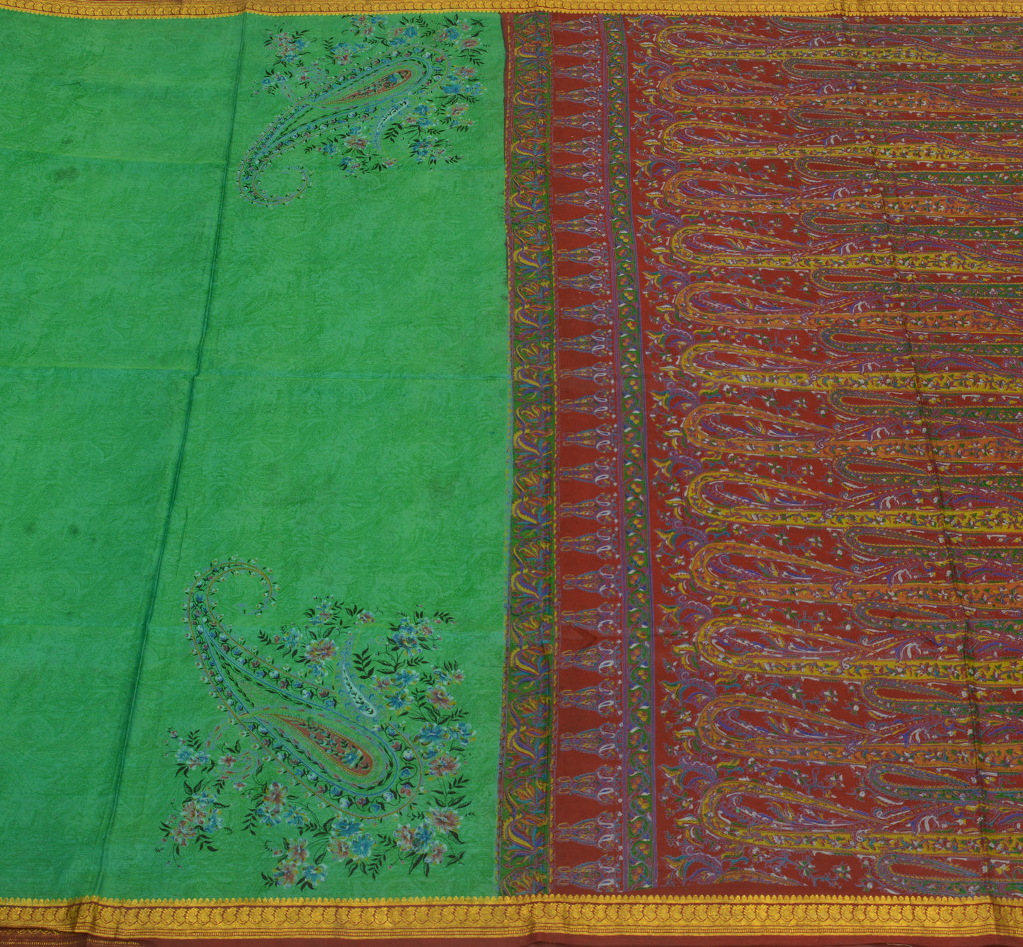 Sushila Vintage Green Scrap Saree 100% Pure Silk Printed Paisley Sari Fabric