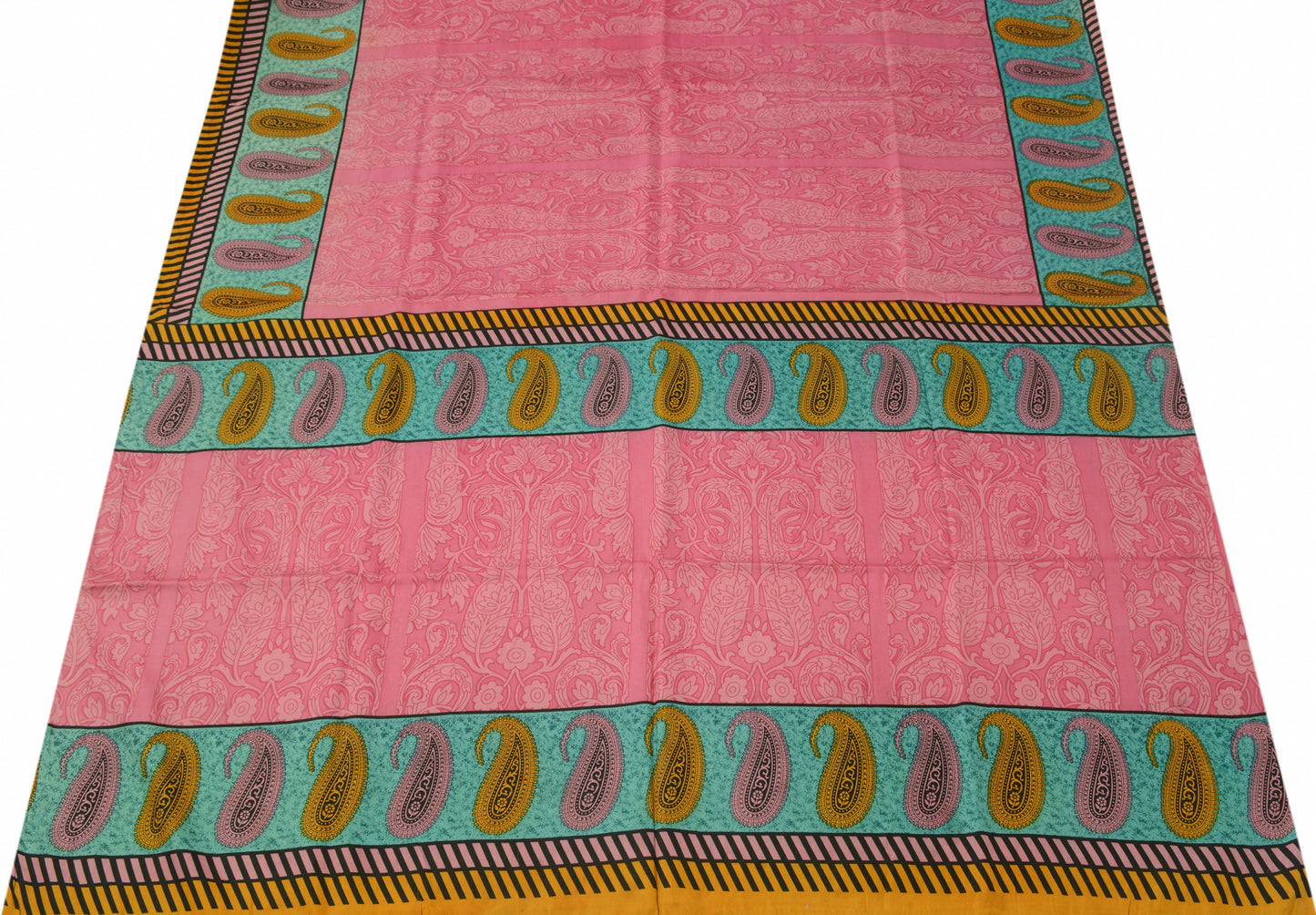 Sushila Vintage Pink Scrap Saree 100% Pure Silk Printed Paisley Craft Fabric