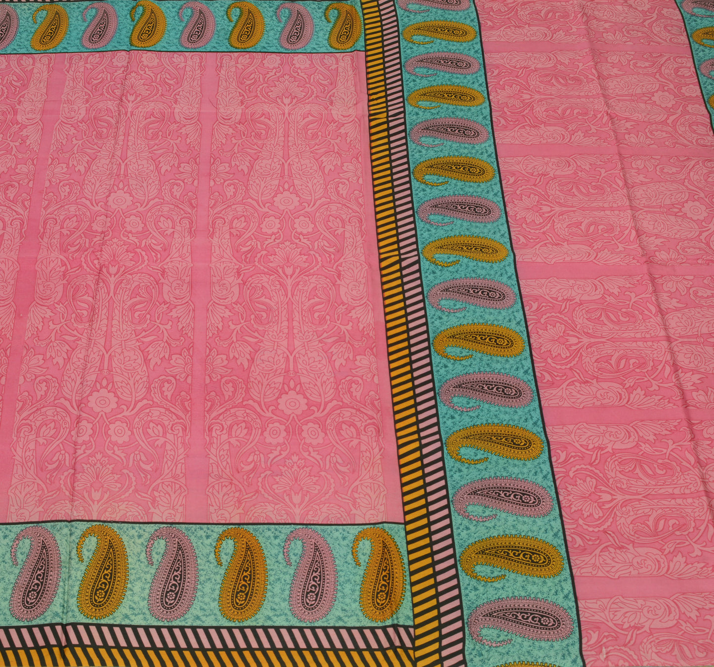 Sushila Vintage Pink Scrap Saree 100% Pure Silk Printed Paisley Craft Fabric