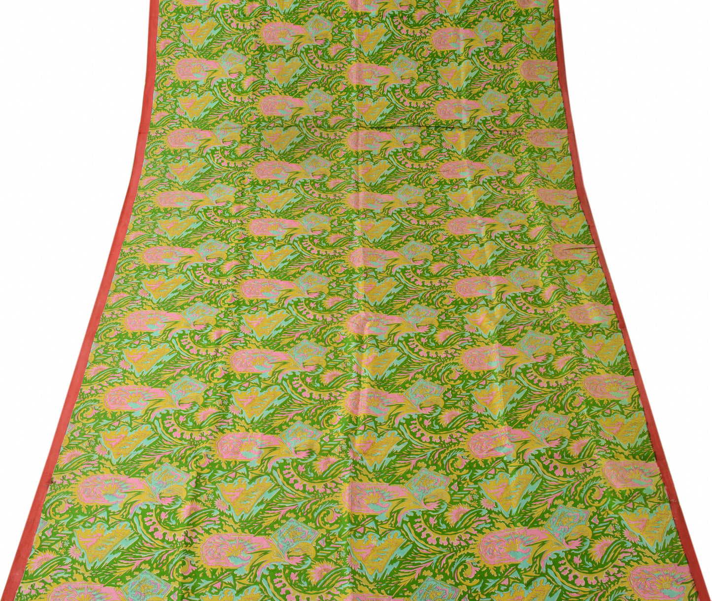 Sushila Vintage Green Scrap Saree 100% Pure Silk Printed Floral Sari Fabric