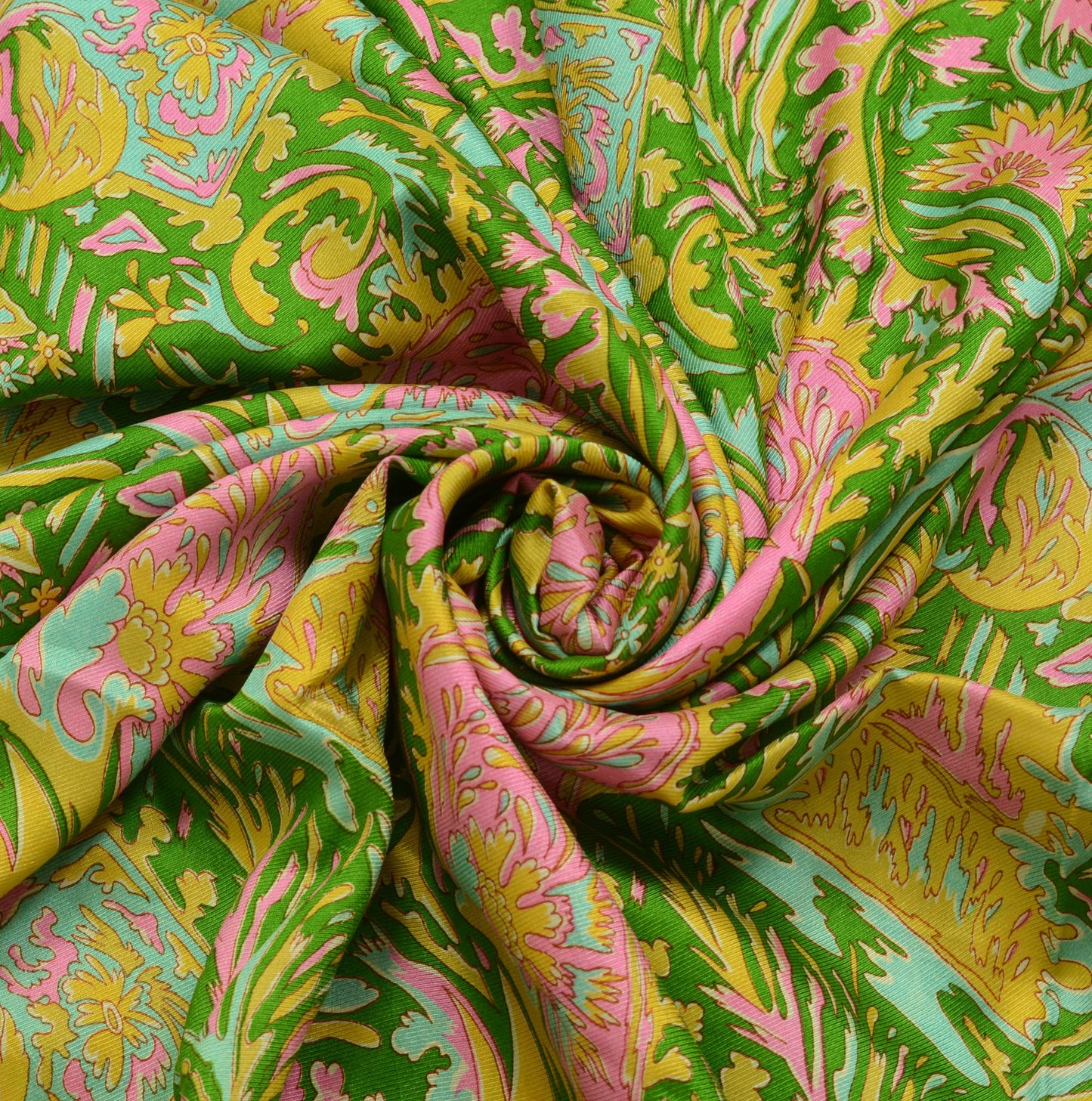 Sushila Vintage Green Scrap Saree 100% Pure Silk Printed Floral Sari Fabric