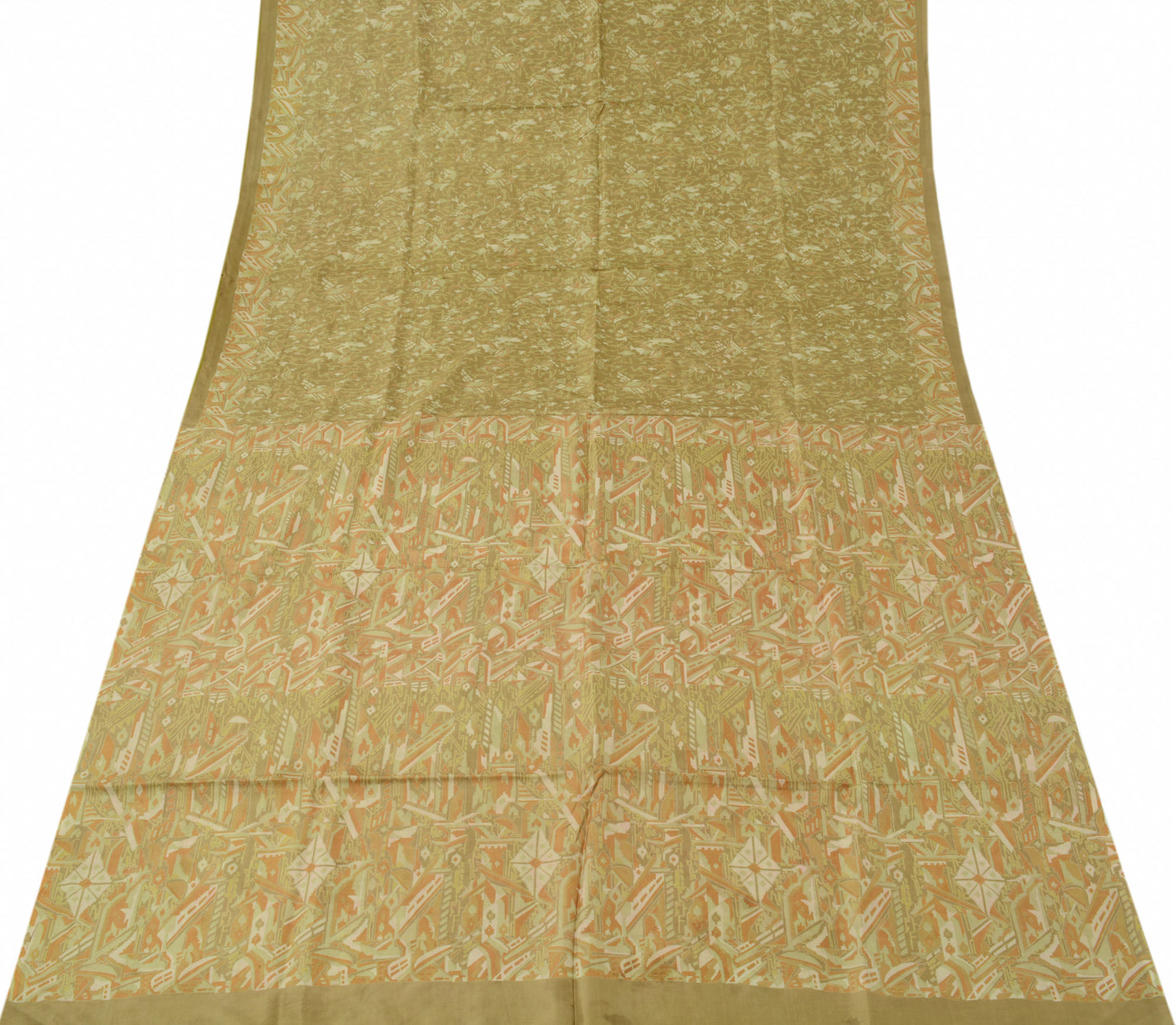 Sushila Vintage Cream Scrap Saree 100% Pure Silk Printed Indian Sari Fabric