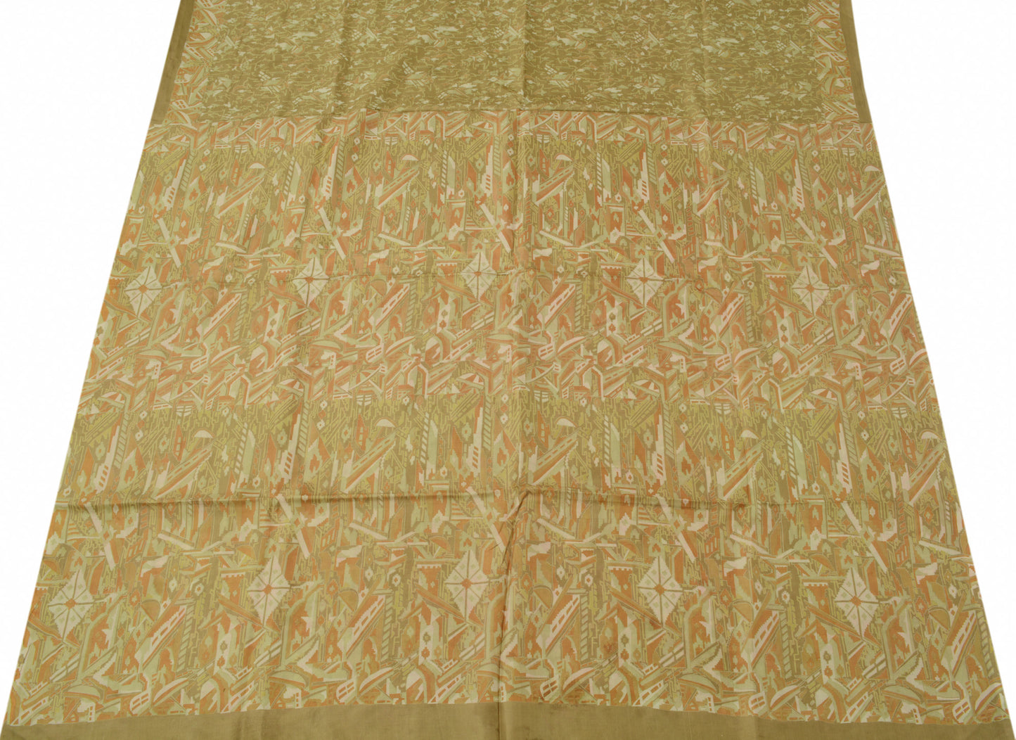 Sushila Vintage Cream Scrap Saree 100% Pure Silk Printed Indian Sari Fabric