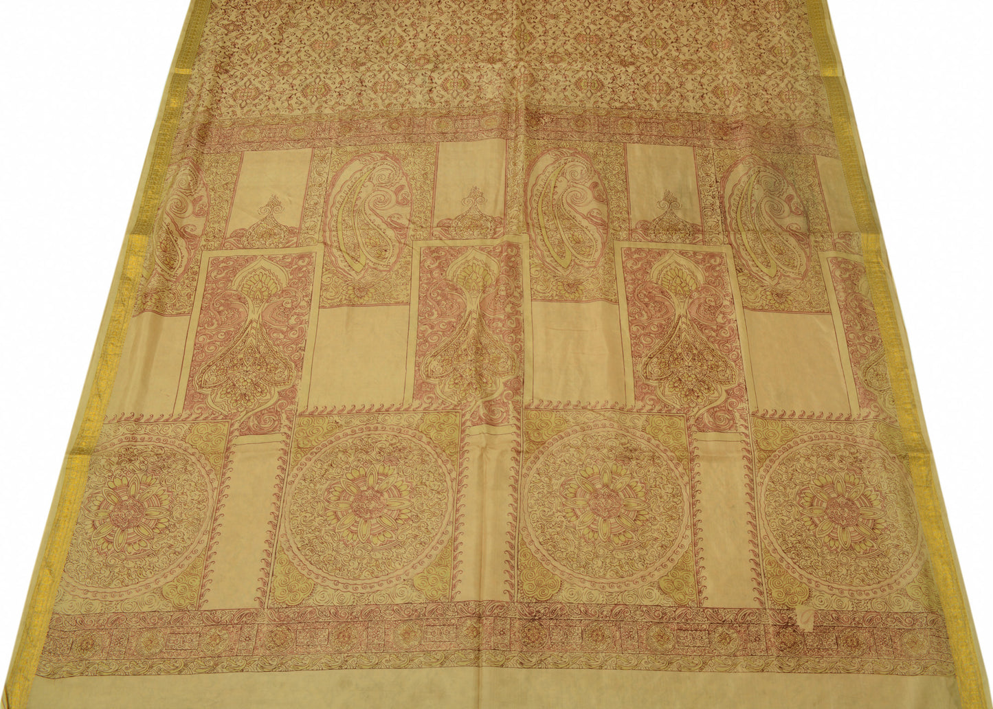 Sushila Vintage Brown Scrap Saree 100% Pure Silk Printed Floral Sari Fabric Deco