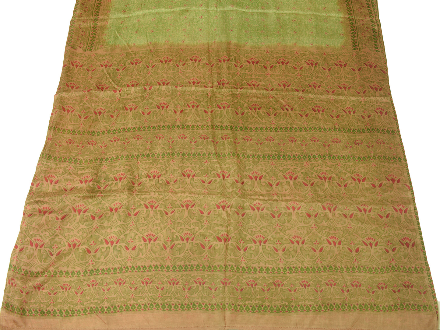 Sushila Vintage Green Scrap Saree 100% Pure Silk Printed Paisley Sari Fabric