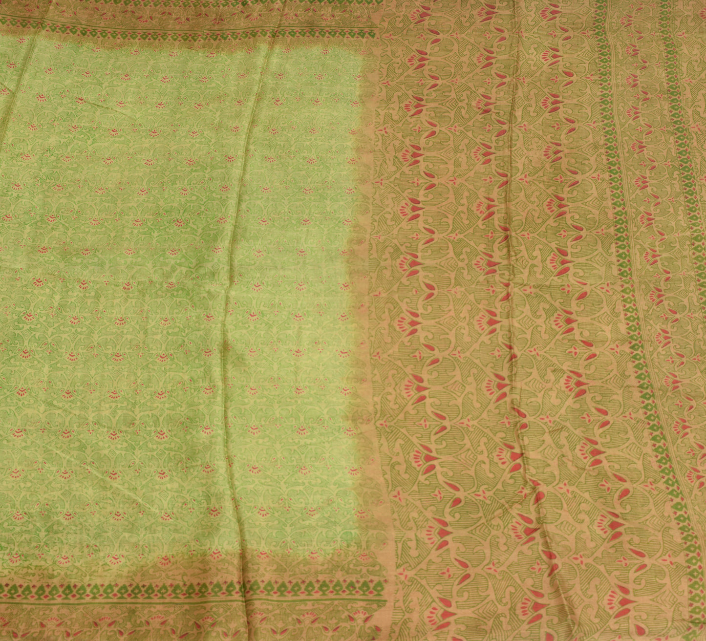 Sushila Vintage Green Scrap Saree 100% Pure Silk Printed Paisley Sari Fabric