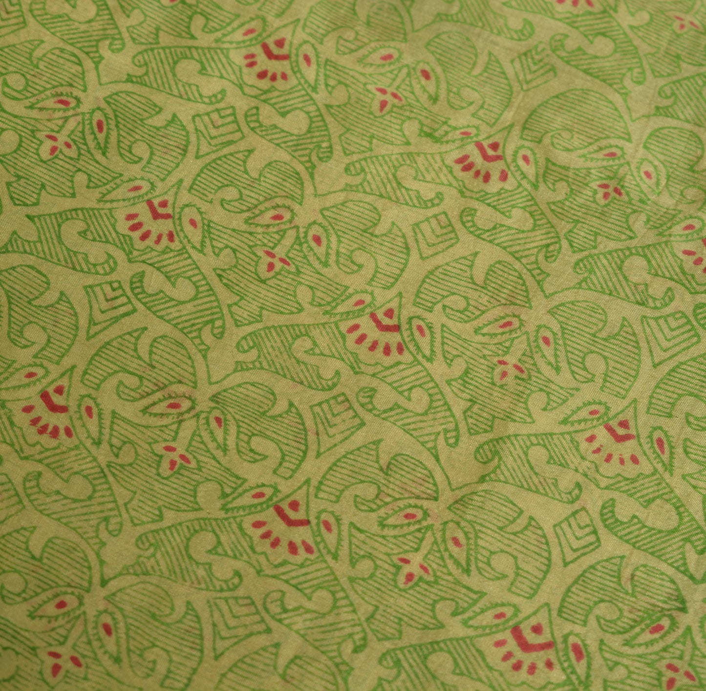 Sushila Vintage Green Scrap Saree 100% Pure Silk Printed Paisley Sari Fabric