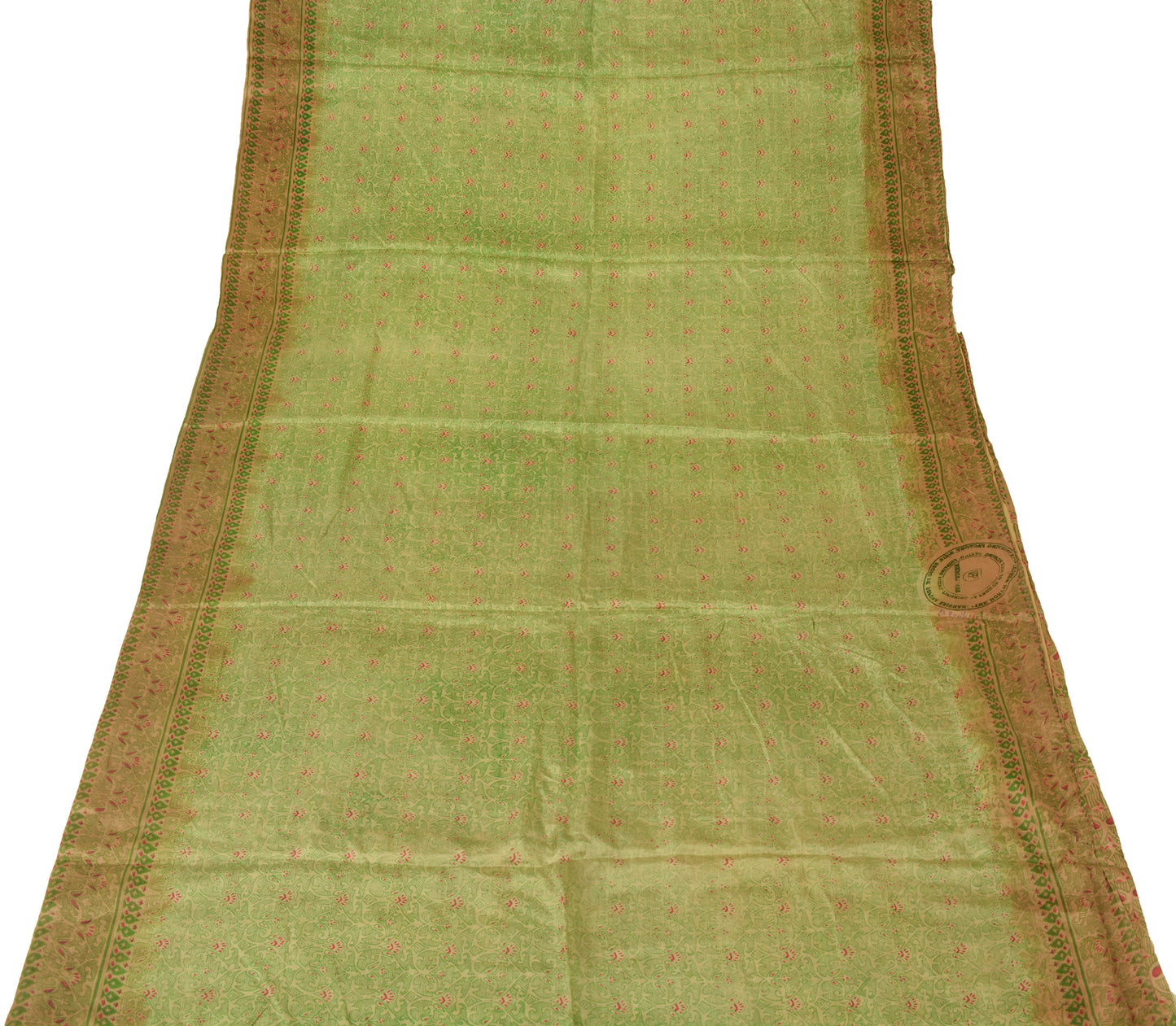 Sushila Vintage Green Scrap Saree 100% Pure Silk Printed Paisley Sari Fabric