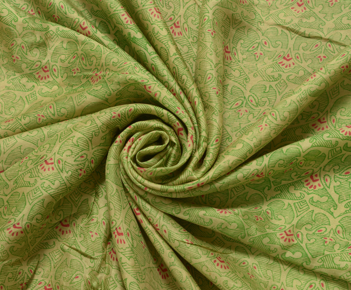 Sushila Vintage Green Scrap Saree 100% Pure Silk Printed Paisley Sari Fabric