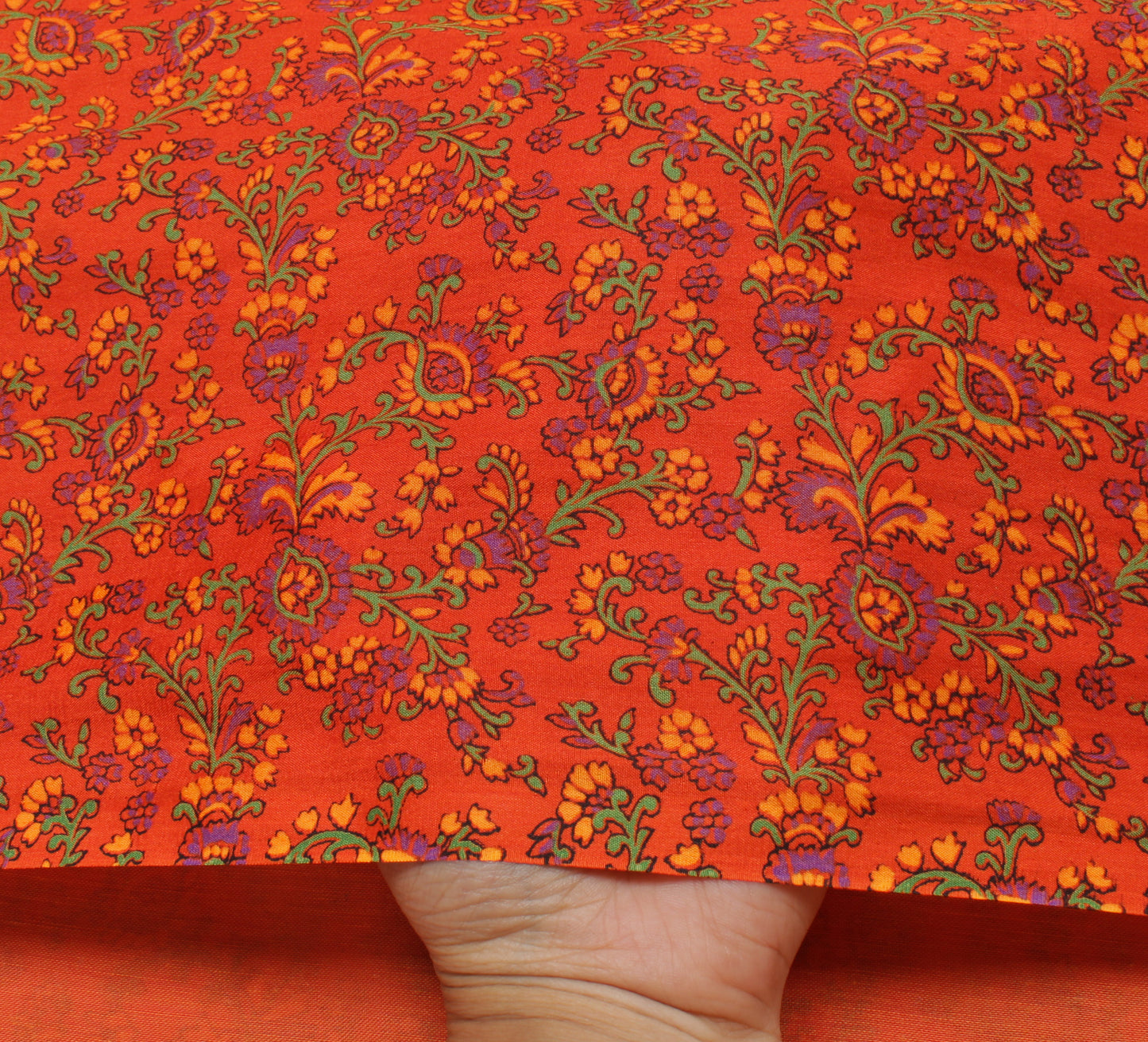 Sushila Vintage Orange Scrap Saree Blend Silk Printed Floral Sari Craft Fabric