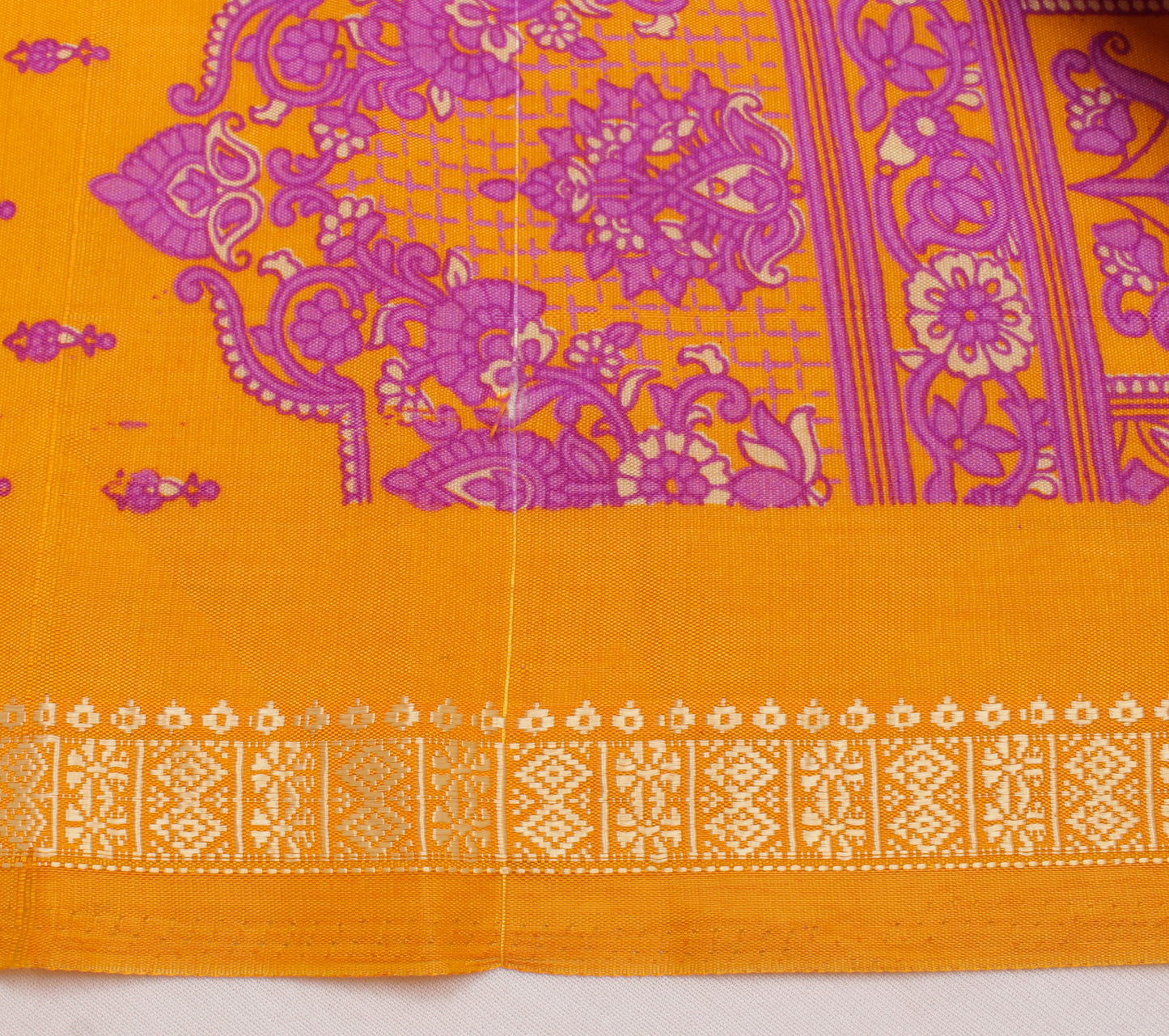 Sushila Vintage Mustard Scrap Saree Blend Silk Printed Floral Sari Craft Fabric