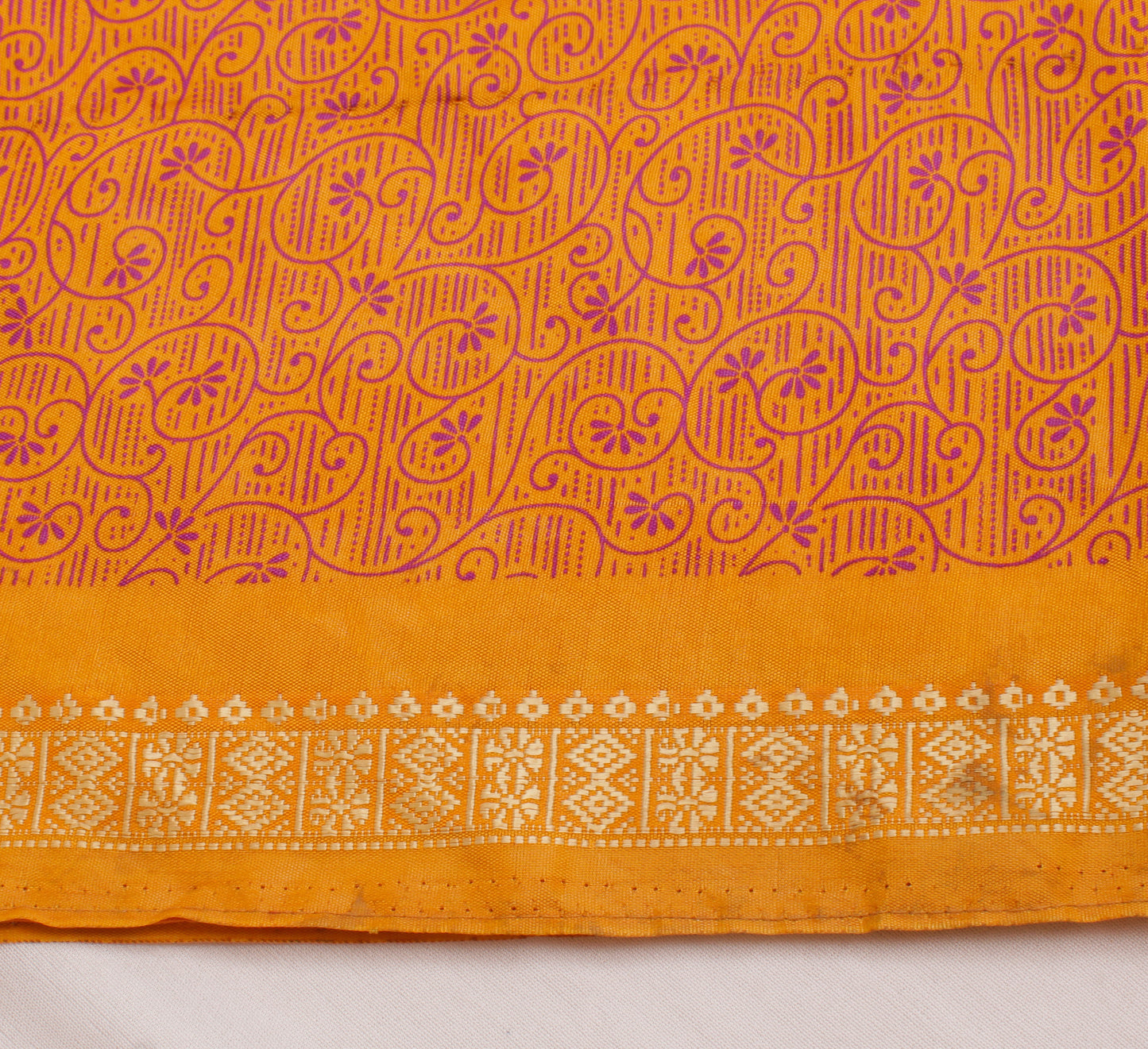 Sushila Vintage Mustard Scrap Saree Blend Silk Printed Floral Sari Craft Fabric