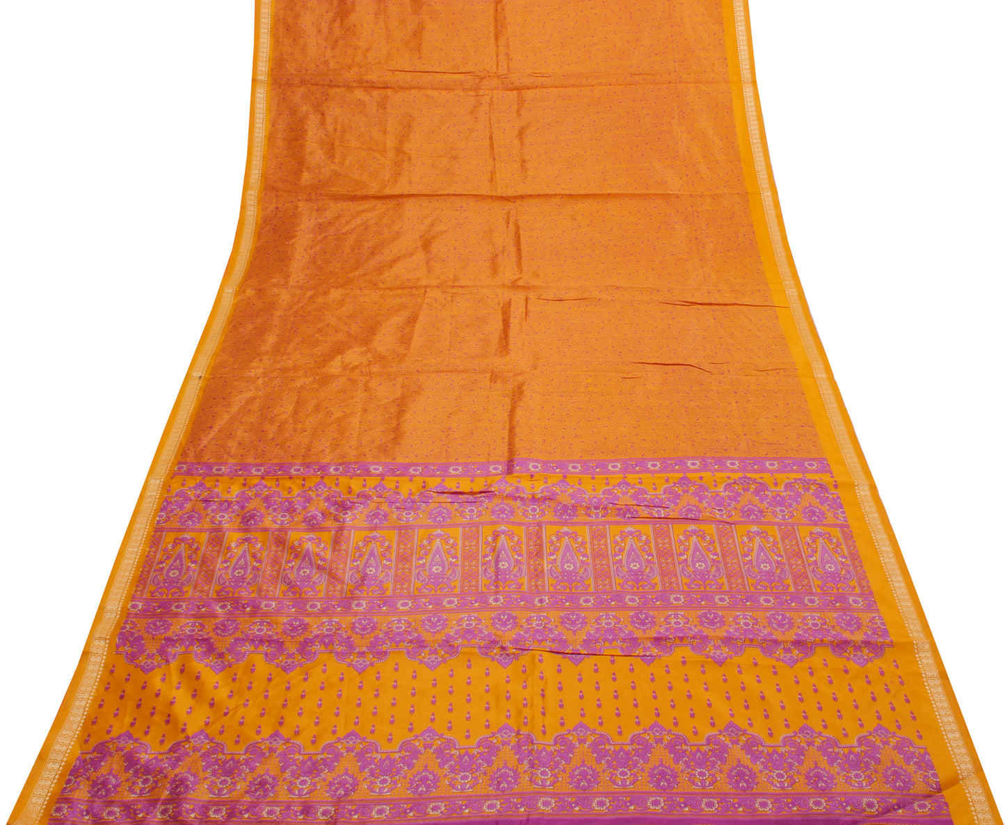 Sushila Vintage Mustard Scrap Saree Blend Silk Printed Floral Sari Craft Fabric