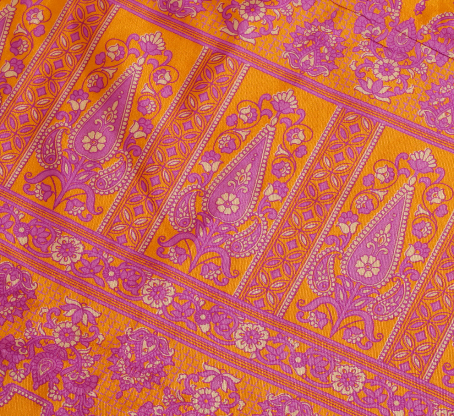 Sushila Vintage Mustard Scrap Saree Blend Silk Printed Floral Sari Craft Fabric