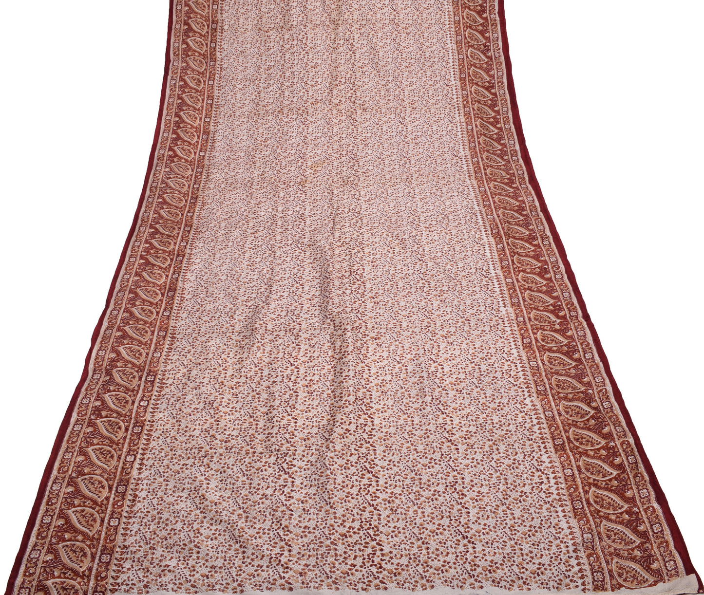 Sushila Vintage Cream Scrap Saree 100% Pure Silk Printed Floral Sari Fabric