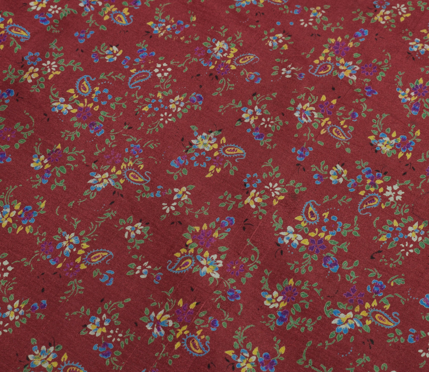 Sushila Vintage Maroon Scrap Saree 100% Pure Silk Printed Floral Sari Fabric