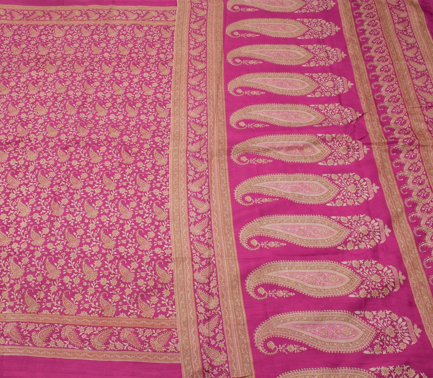 Sushila Vintage Dark Pink Scrap Saree 100% Pure Silk Printed Paisley Sari Fabric