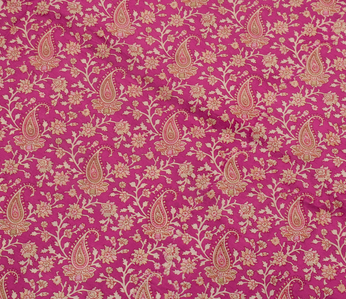 Sushila Vintage Dark Pink Scrap Saree 100% Pure Silk Printed Paisley Sari Fabric