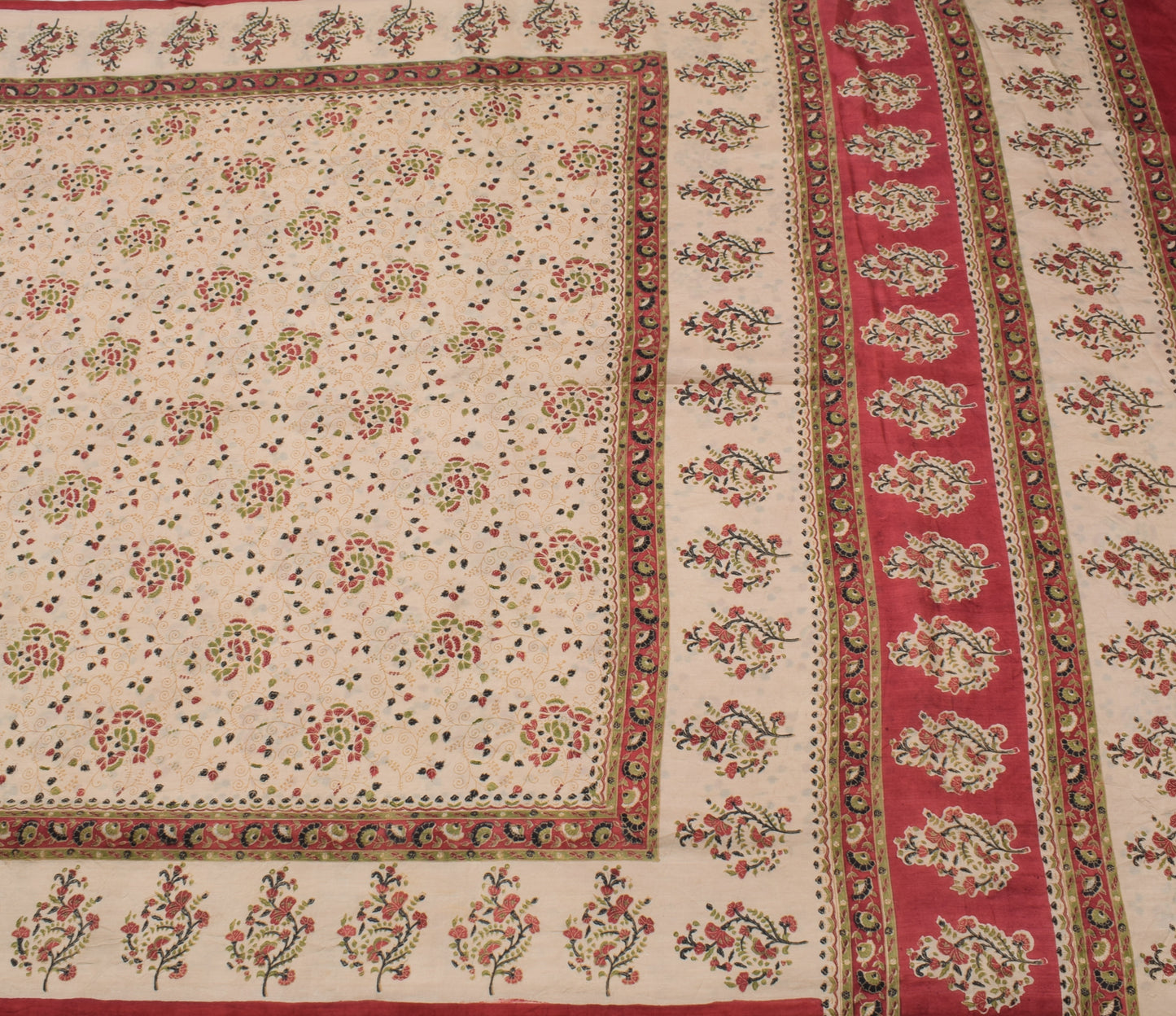 Sushila Vintage Cream Scrap Saree 100% Pure Silk Printed Floral Sari Fabric