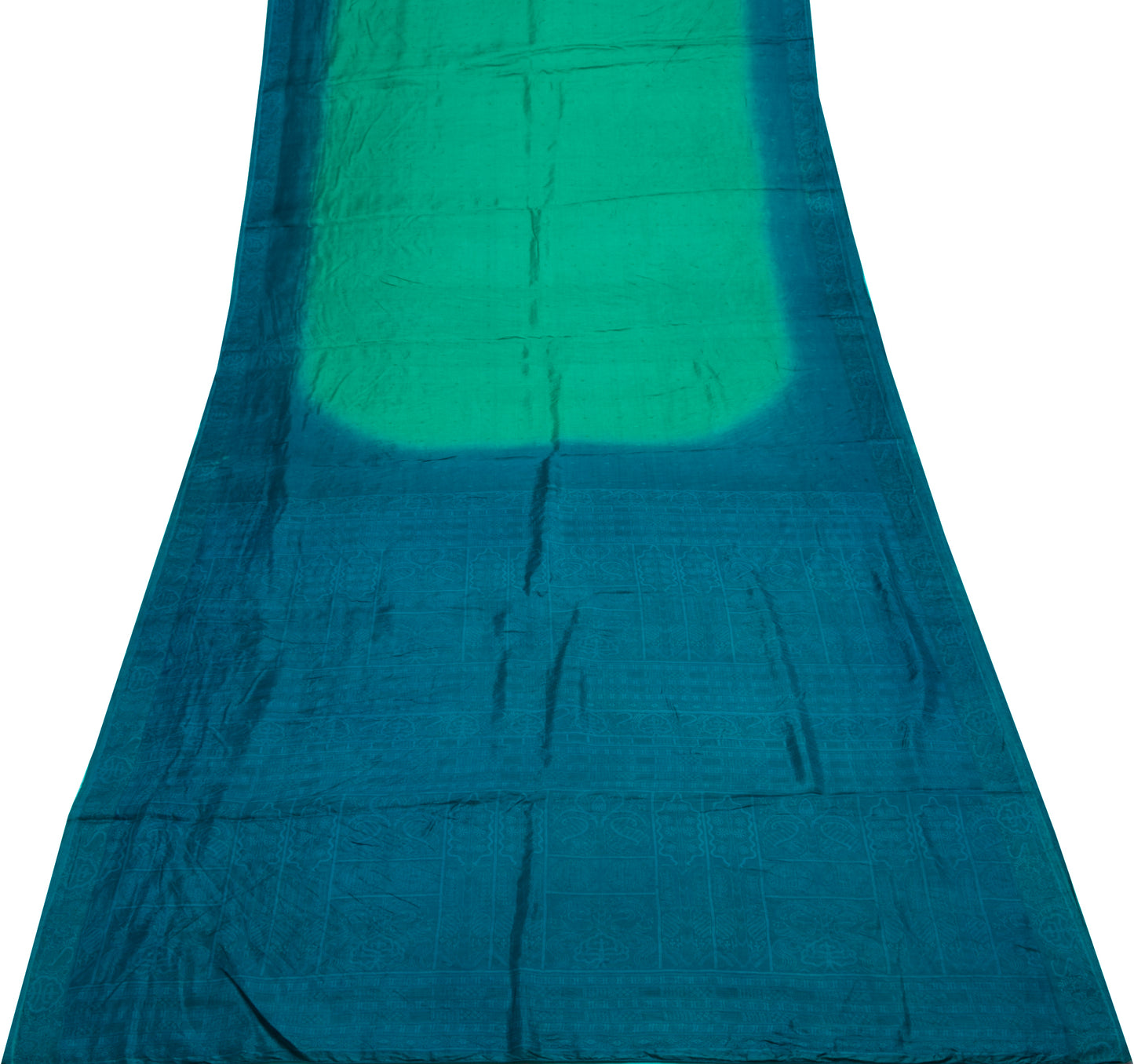Sushila Vintage Aqua Green Scrap Saree 100% Pure Silk Printed Sari 5 Yard Fabric